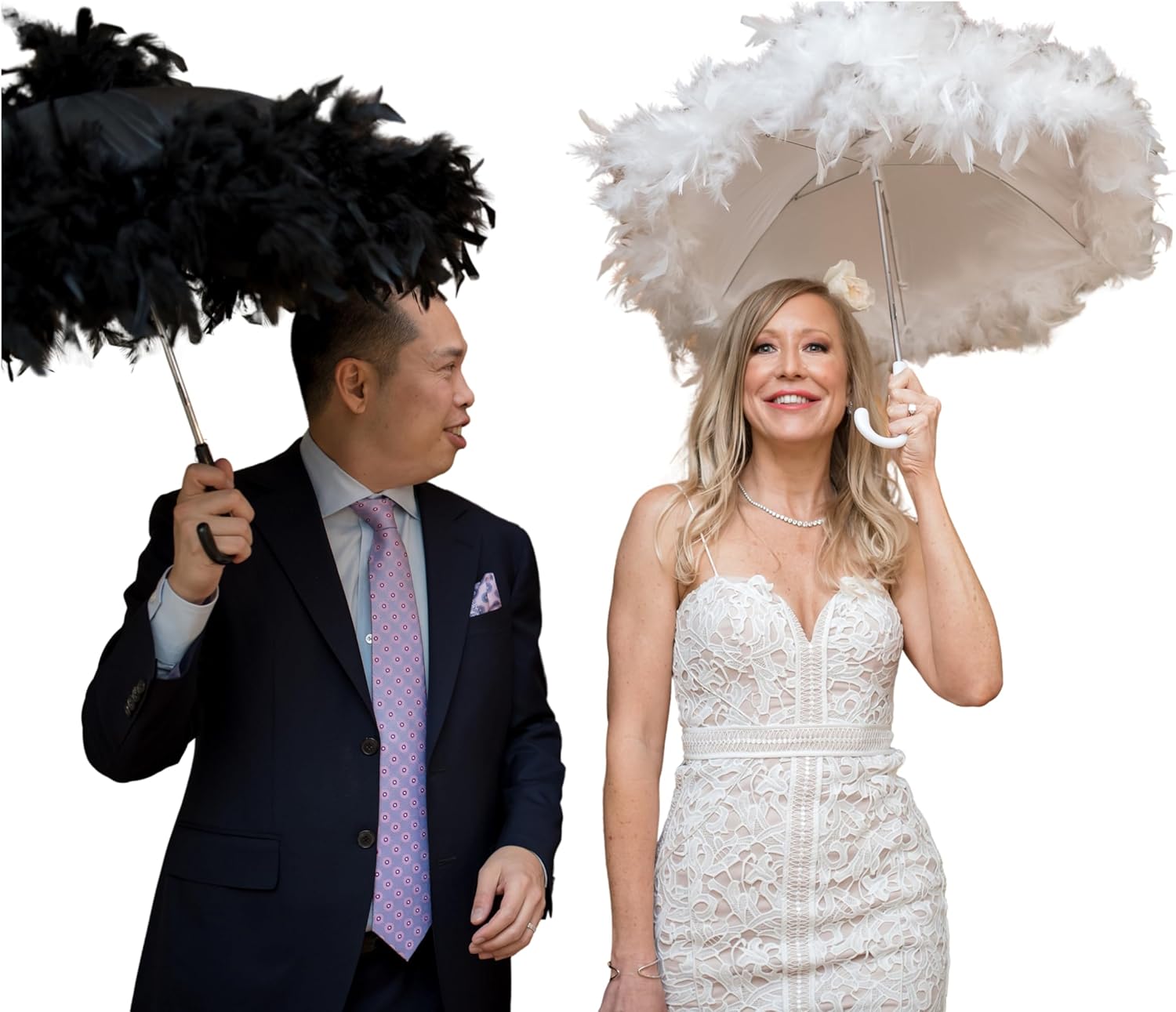 Wedding Second Line Umbrellas Handmade In New Orleans, Black and White or Cream, Medium or Large, Feather and Fringe Option