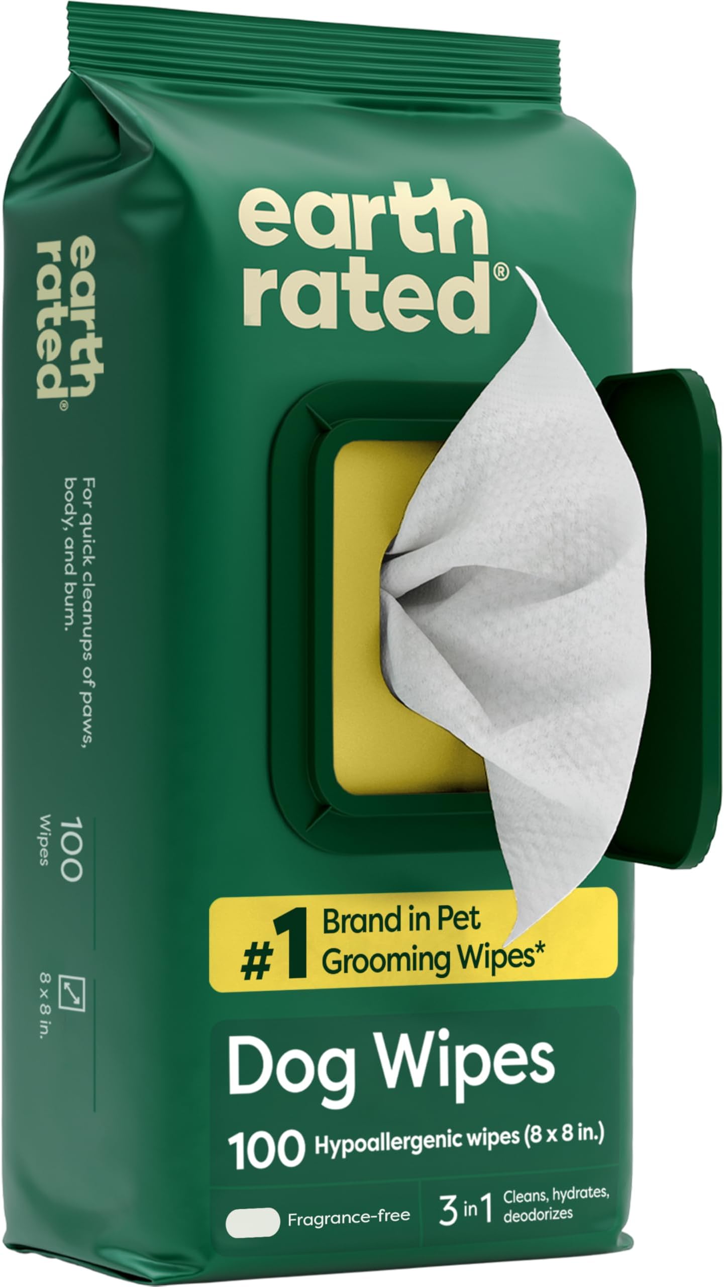 Pet Wipes for Dogs, Hypoallergenic, Cleaning and Hydrating, for Grooming Paws, Body and Bums, Unscented, 100 Count