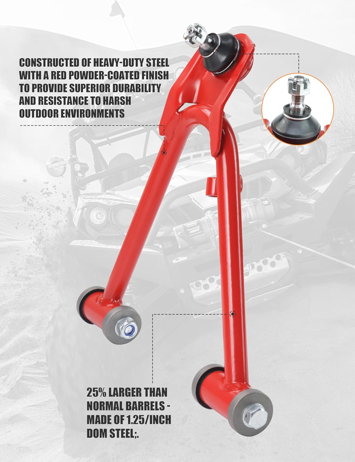 Fornt Upper & Lower A-arm Control Arms for 1989-2003 Yamaha WARRIOR 350 YFM 350X, ATV Suspension Control Arm Replacement Kit, Red Steel A Arms