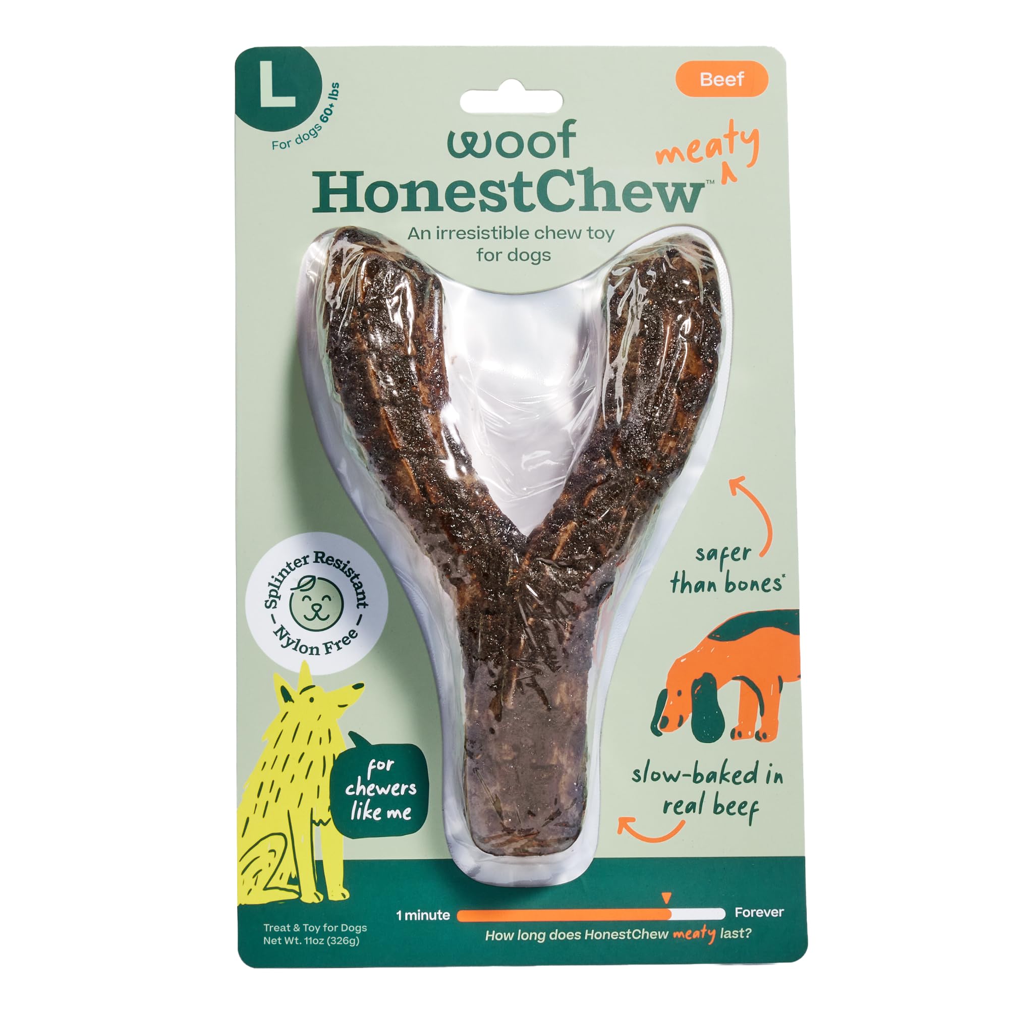 Pet Supplies : WOOF HonestChew Meaty Dog Toy Y-Gnawt - Durable Dog