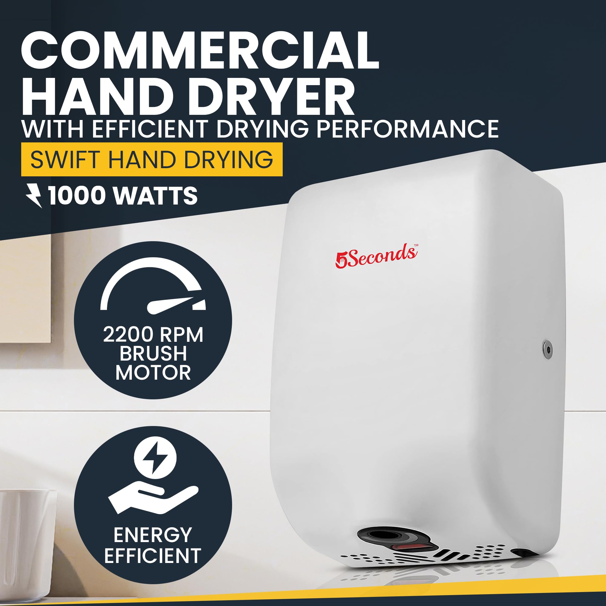 Amazon.co.jp: 5秒 - 浴室用電気ハンドドライヤー 1000W ステンレス