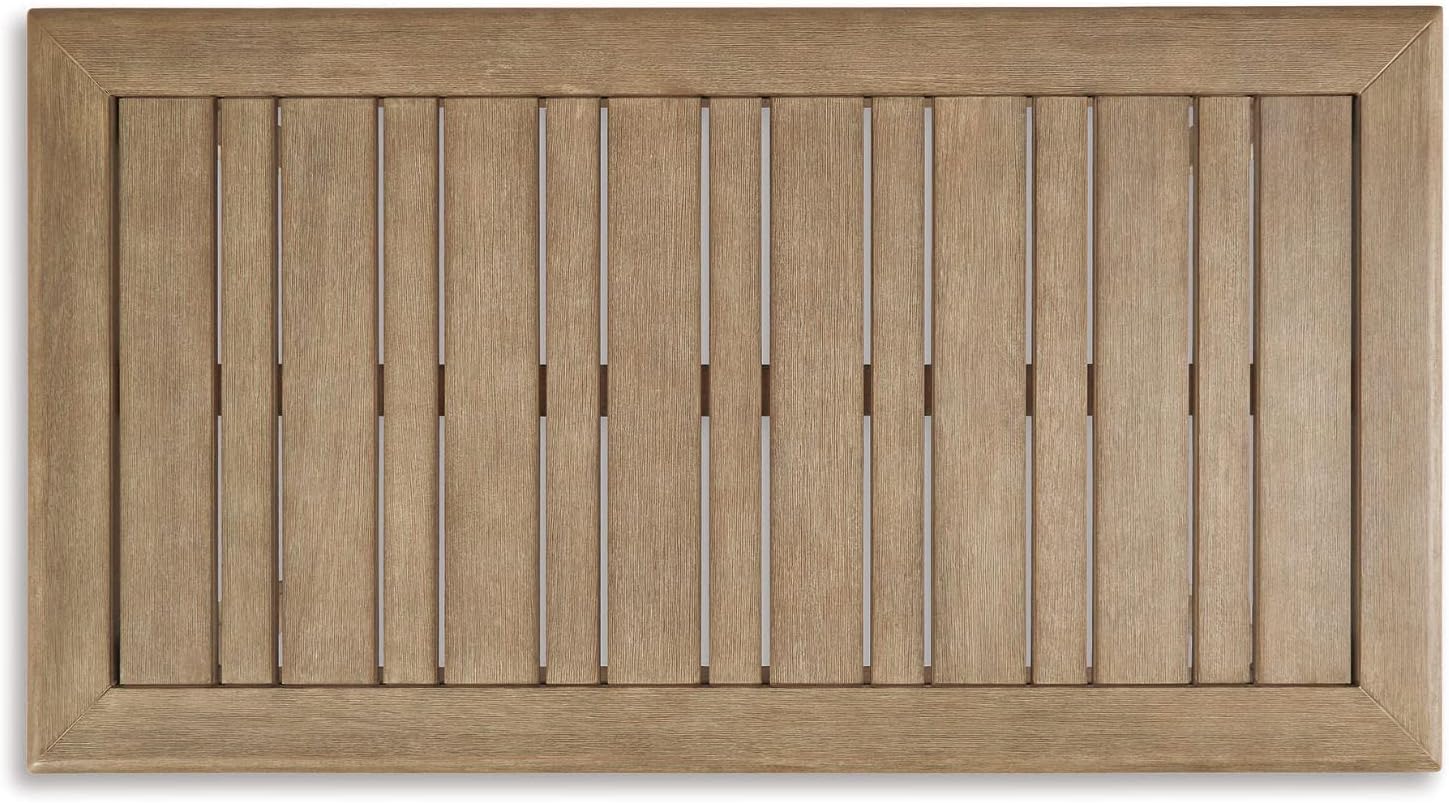 Signature Design by Ashley Gerianne Outdoor Coffee Table, Eucalyptus Wood With 5‑Step Protective Finish & Slatted Top for Rain Shedding, Durable for Outside Patio Use, Brown