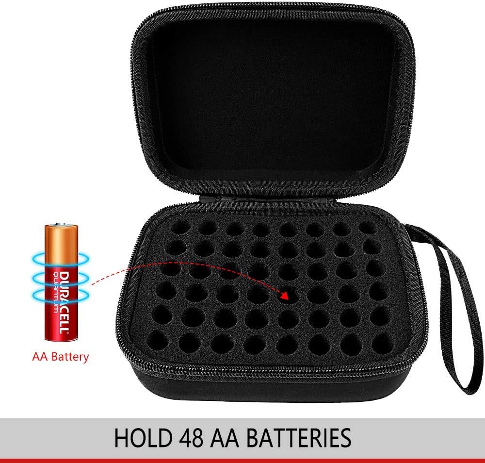Comecase - Caja organizadora de batería Dura para 48 Pilas AA C D 9 V, Color Negro