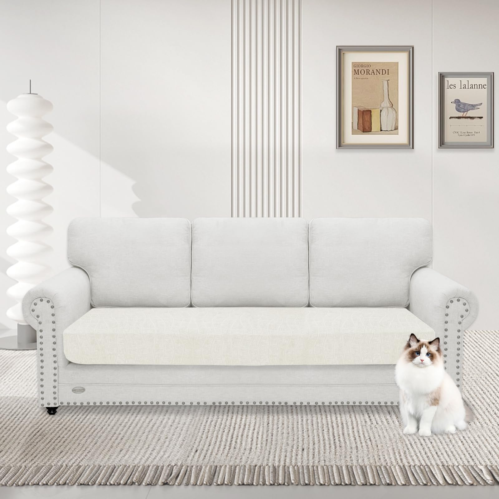 Ystyle Sofa Sitzkissenbezug Stretch, Wasserdicht Sofa Sitzbezug, Elastischer Kissenbezüge, Universal Sofa Sitzkissenbezug, Sofa Überzug Sofakissen Bezug(3 Sitzer, Creme)
