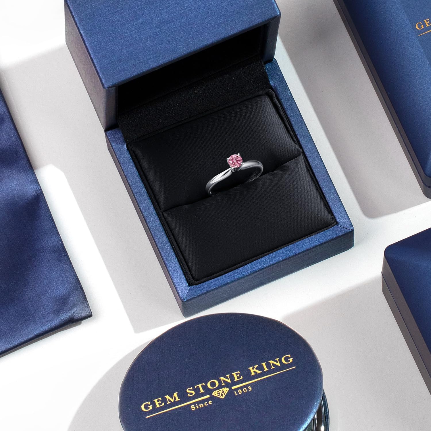 Gem Stone King 14K White Gold 4MM Round Gemstone Birthstone Solitaire Engagement Ring | Wedding Anniversary Promise Gold Ring For Women | Available In Size 5, 6, 7, 8, 9