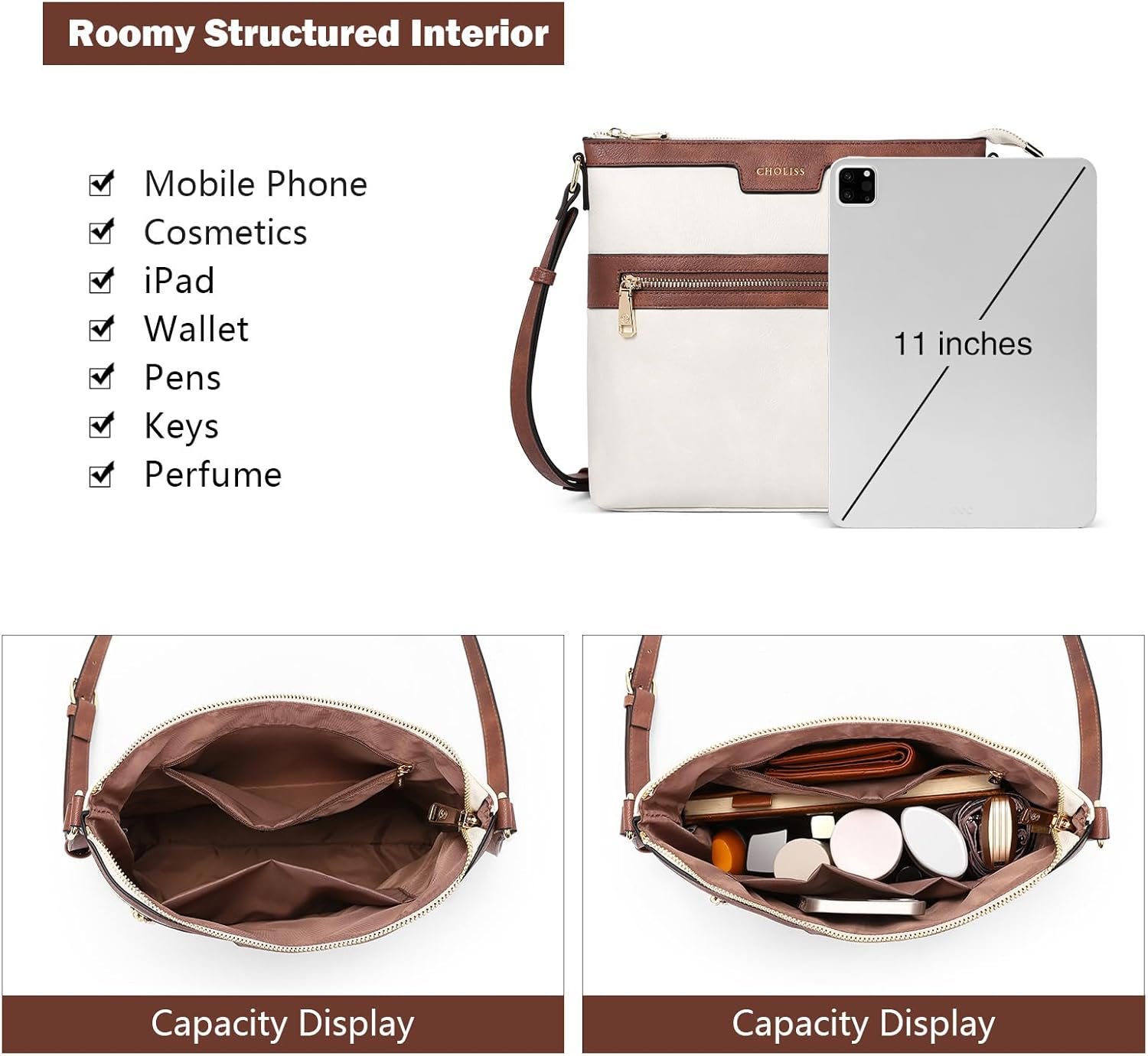CHOLISS Crossbody Bags for Women, Purses for Women Handbags with Vegan Leather, Travel Purse Over Shoulder Bag - Image 3