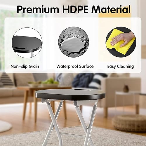 Miniatura 5 de Goplus Taburete plegable, paquete de 3 taburetes plegables de 28 pulgadas para adultos con capacidad de 550 libras, taburete plegable de plástico