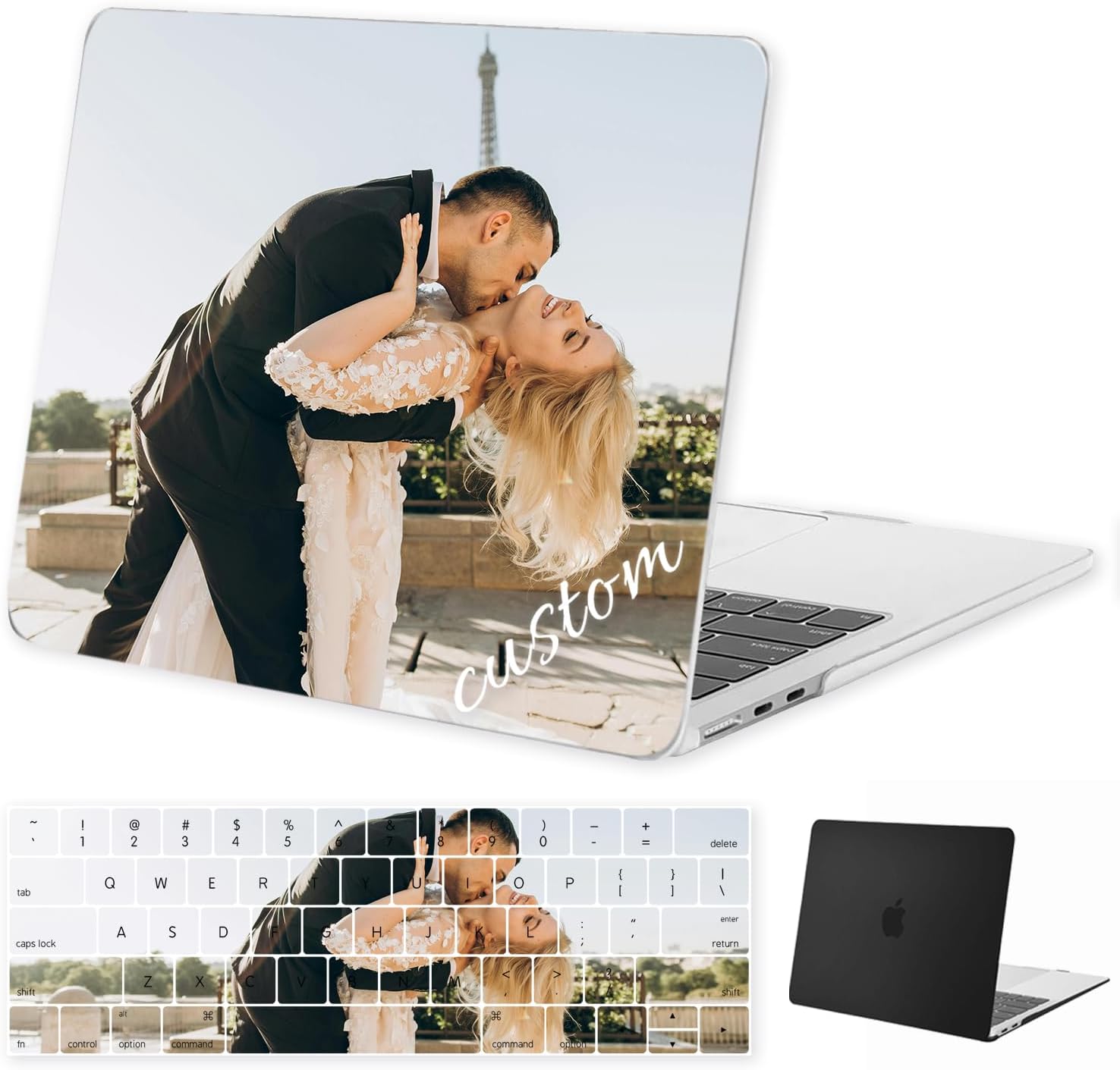Custom Laptop Case for Clear Black MacBook Air 13 inch Case Model A2337 M1/A2179/A1932 Touch ID 2022 2021 2020 2019 2018 Release with Personalized Keyboard Cover