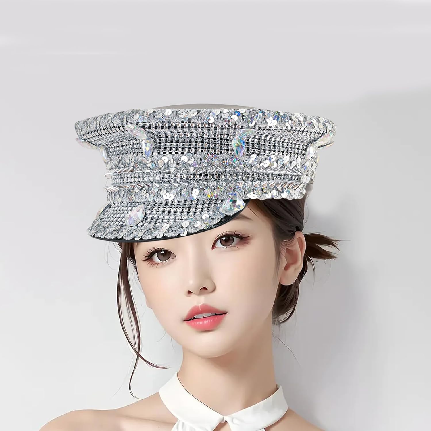 Jeweled Bridal Hat Captain Hat with Crystals Hat for Wedding Girl Officer Hat for Wedding Bachelorette Party Gold