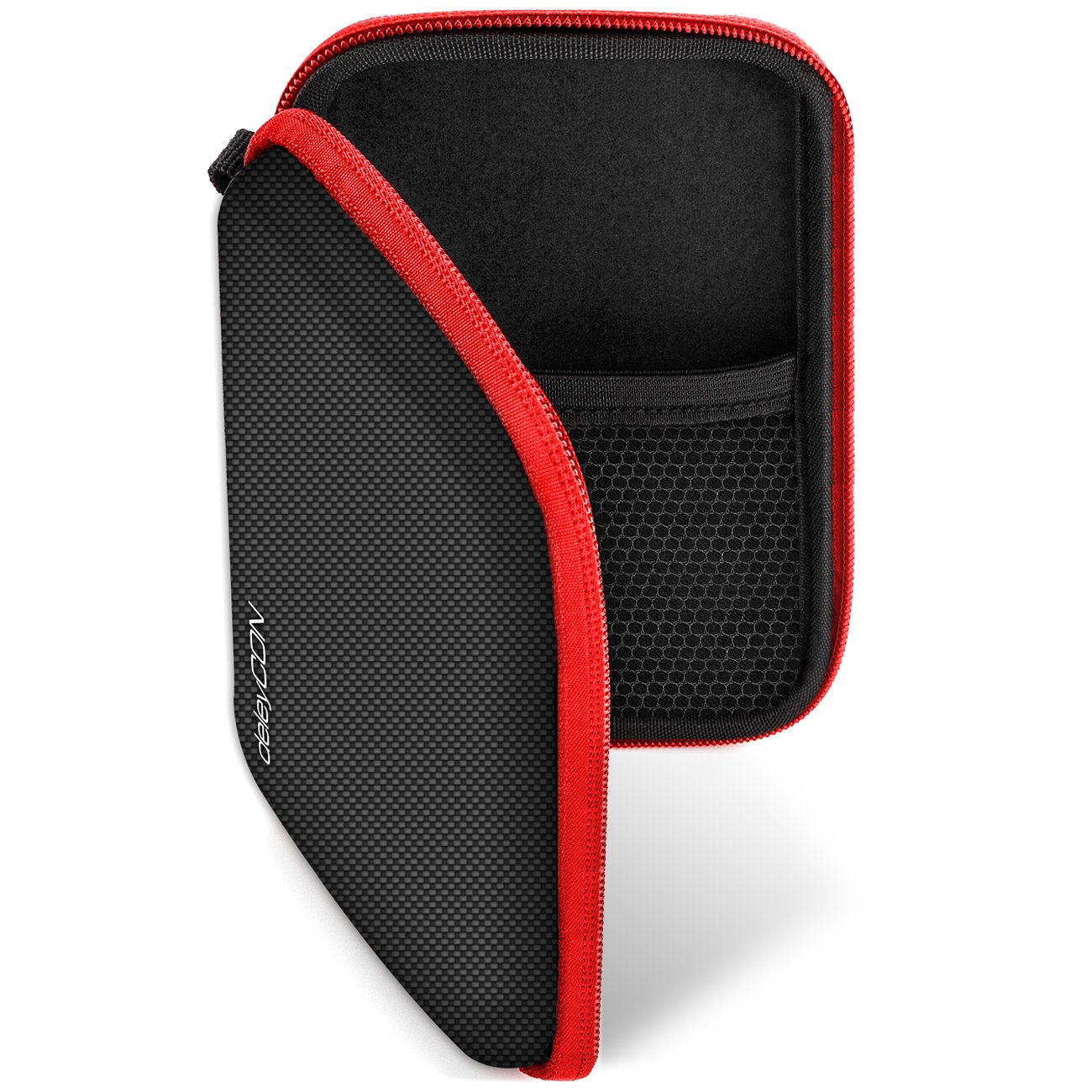 deleyCON Torba Navi Torba Navi Case na Urządzenia Nawigacyjne - 4,3 Cala i 5 Cali (14,6 x 9,3 x 3,4 cm) - Solidna Odporna na Wstrząsy 2 Przegródki Wewnętrzne - Czerwona