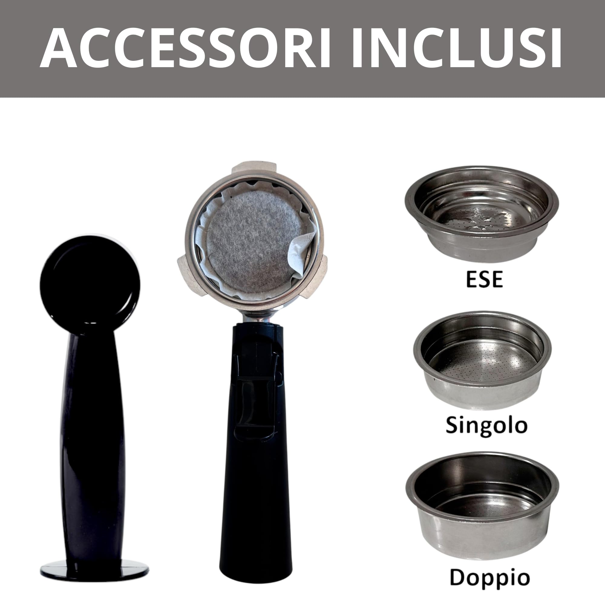 ECO-DE Macchina Caffè Cialde ESE 44 Espresso e Caffe Macinato in Polvere con Montalatte per Cappuccino, Tè o Infusioni – Coffee Machine 20 bar e Vaporizzatore in Acciaio – Disegno Stile Vintage