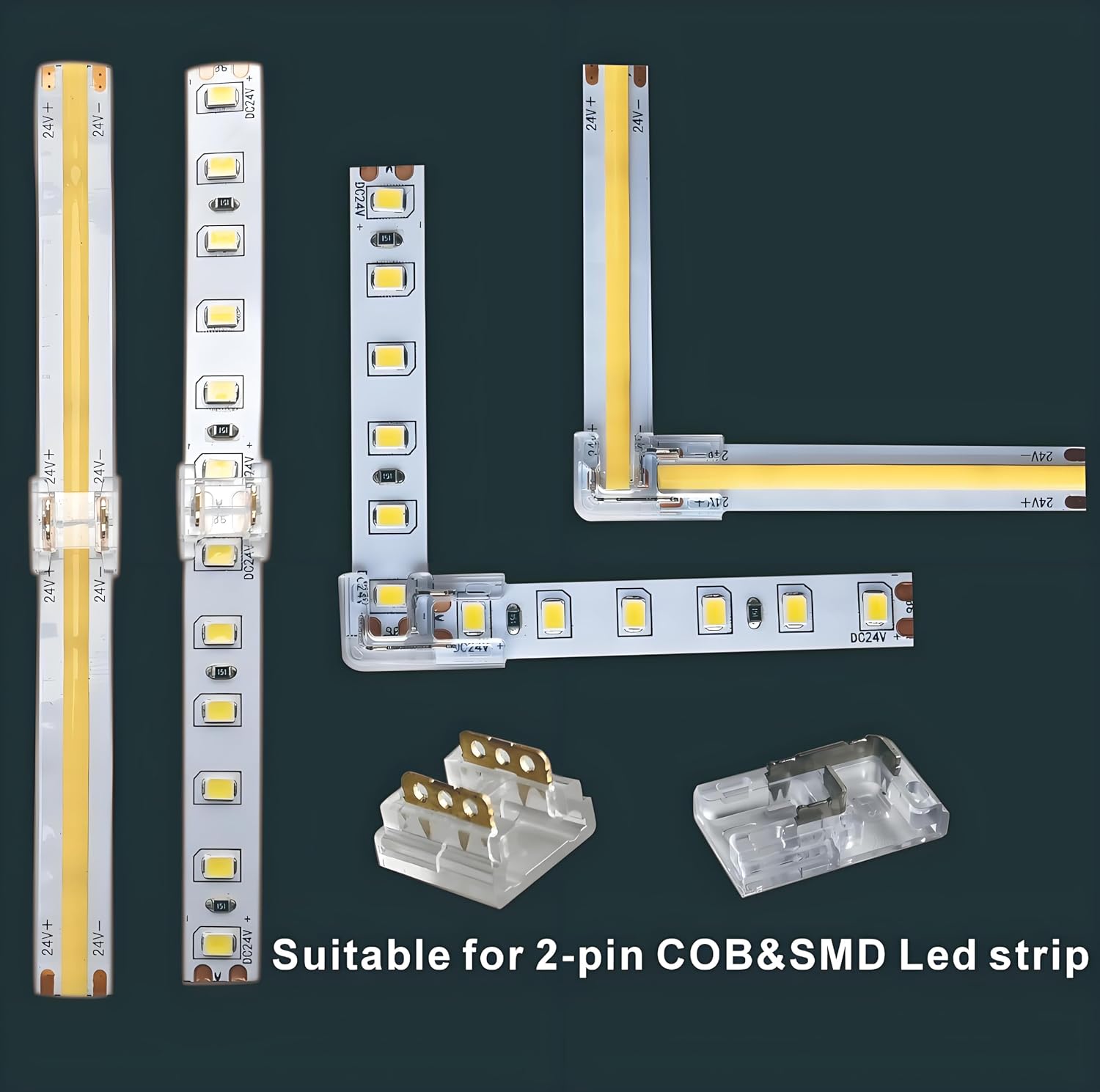 24Pcs 2Pin 8mm Straight & L Shape Led Strip connectors for 8mm Width COB/SMD Single Color Led Strip