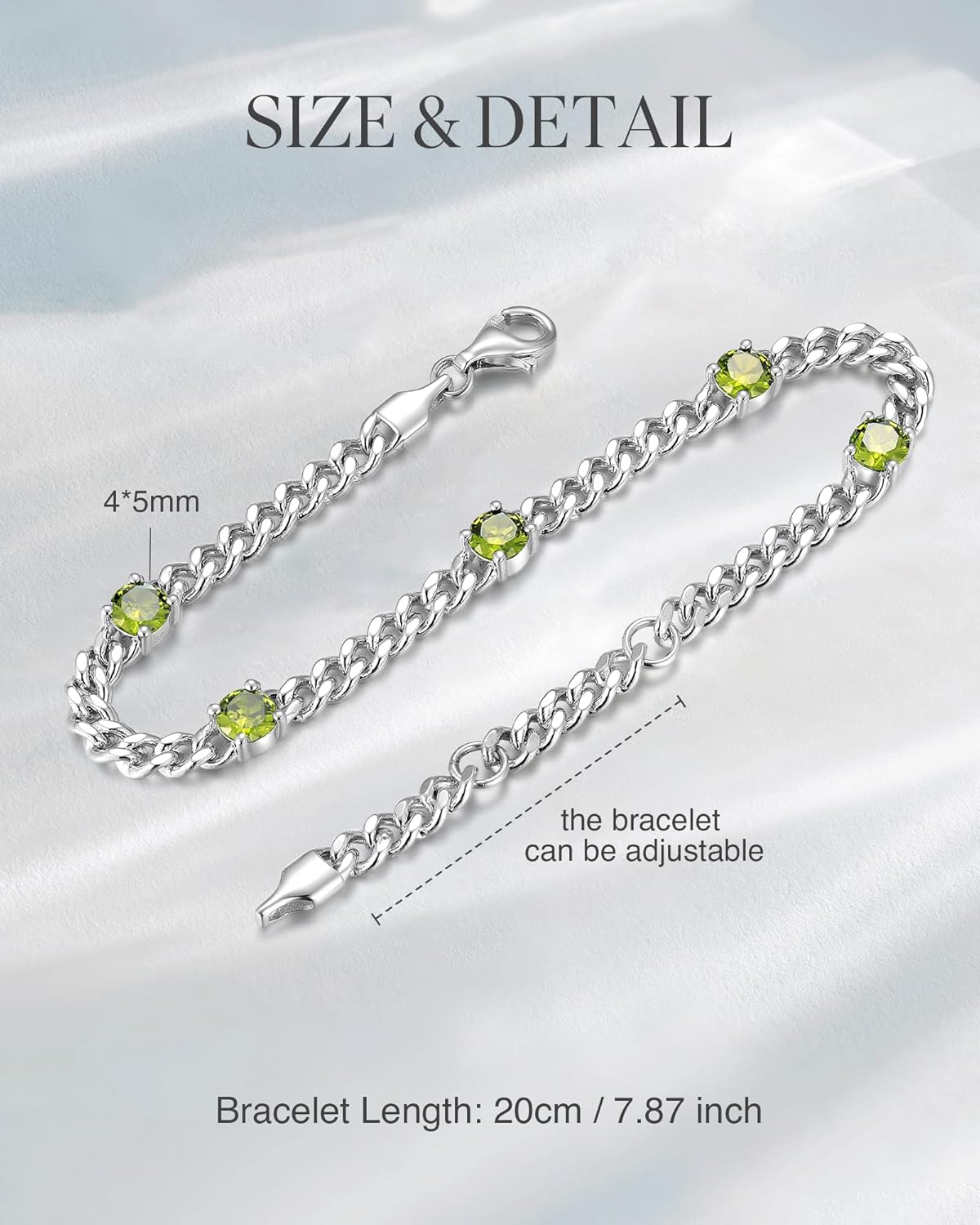 FANCIME 925 Sterling Silver 3.6mm Cuban Link Curb Chain Bracelet With Created Gemstone for Women Men Unisex - Image 3