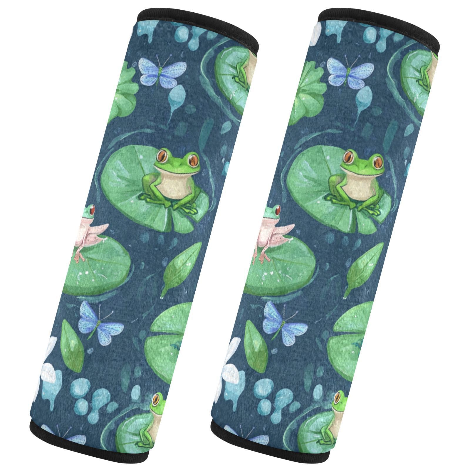 Seat Belt Covers 2 Pack Frogs Lilies Car Seat Strap Covers Super Soft Dragonflies Car Seat Neck Cover for Boys Girls Adults Babies M