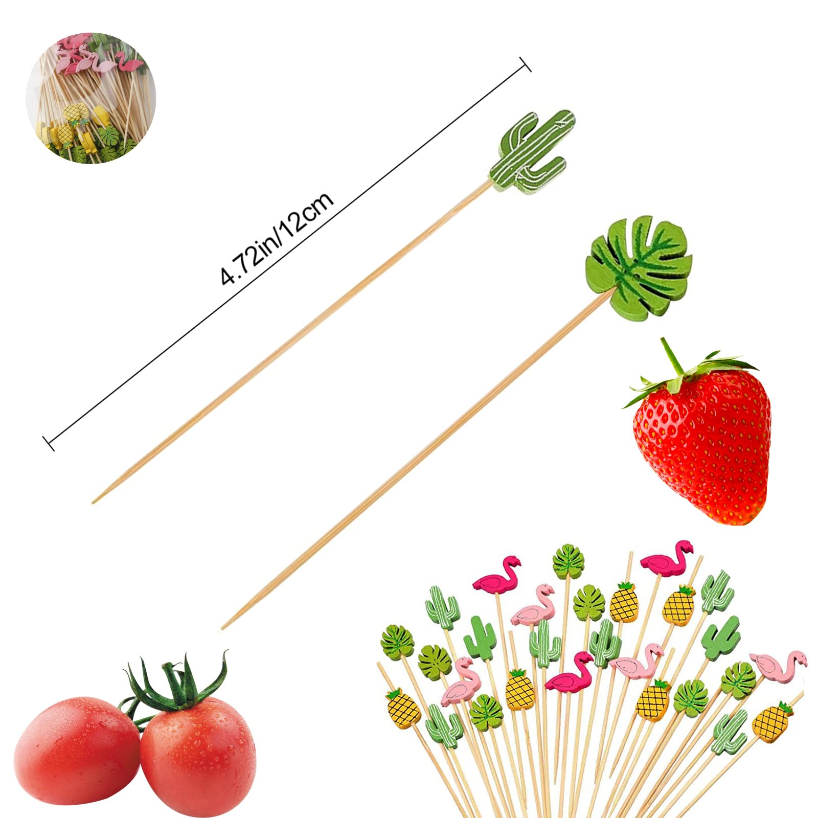 100 Stuzzicadini Decorativi In Bambù Da Cocktail, 12 Cm, Con Fenicotteri E Foglie, Per Antipasti E Frutta