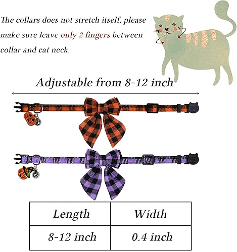 Vista 5 de STMK Paquete de 2 collares de gato de Halloween con campana de lazo, ajustable para Halloween, gato, gatito, collar con campana de calabaza