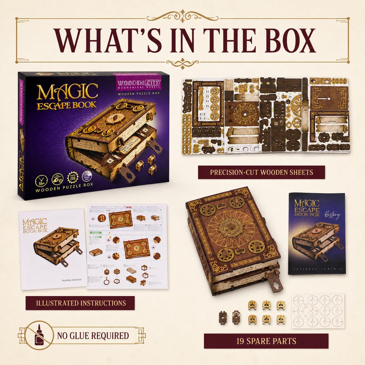 WOODEN.CITY Magiczne pudełko z książką ucieczki, drewniane puzzle 3D dla dorosłych