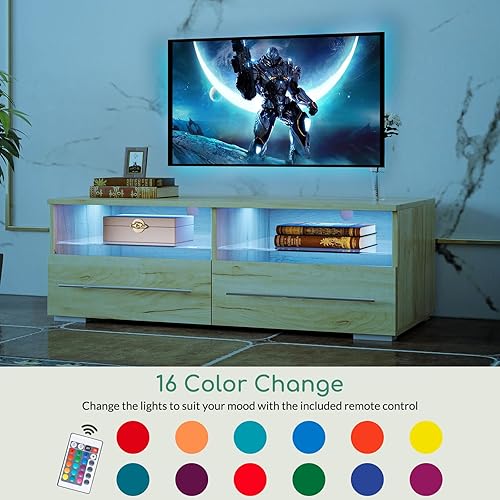 Miniatura 4 de Airdown Y-TVSD-Soporte de roble para centro de entretenimiento moderno de 45 pulgadas y 39 pulgadas con estantes abiertos de almacenamiento, consola