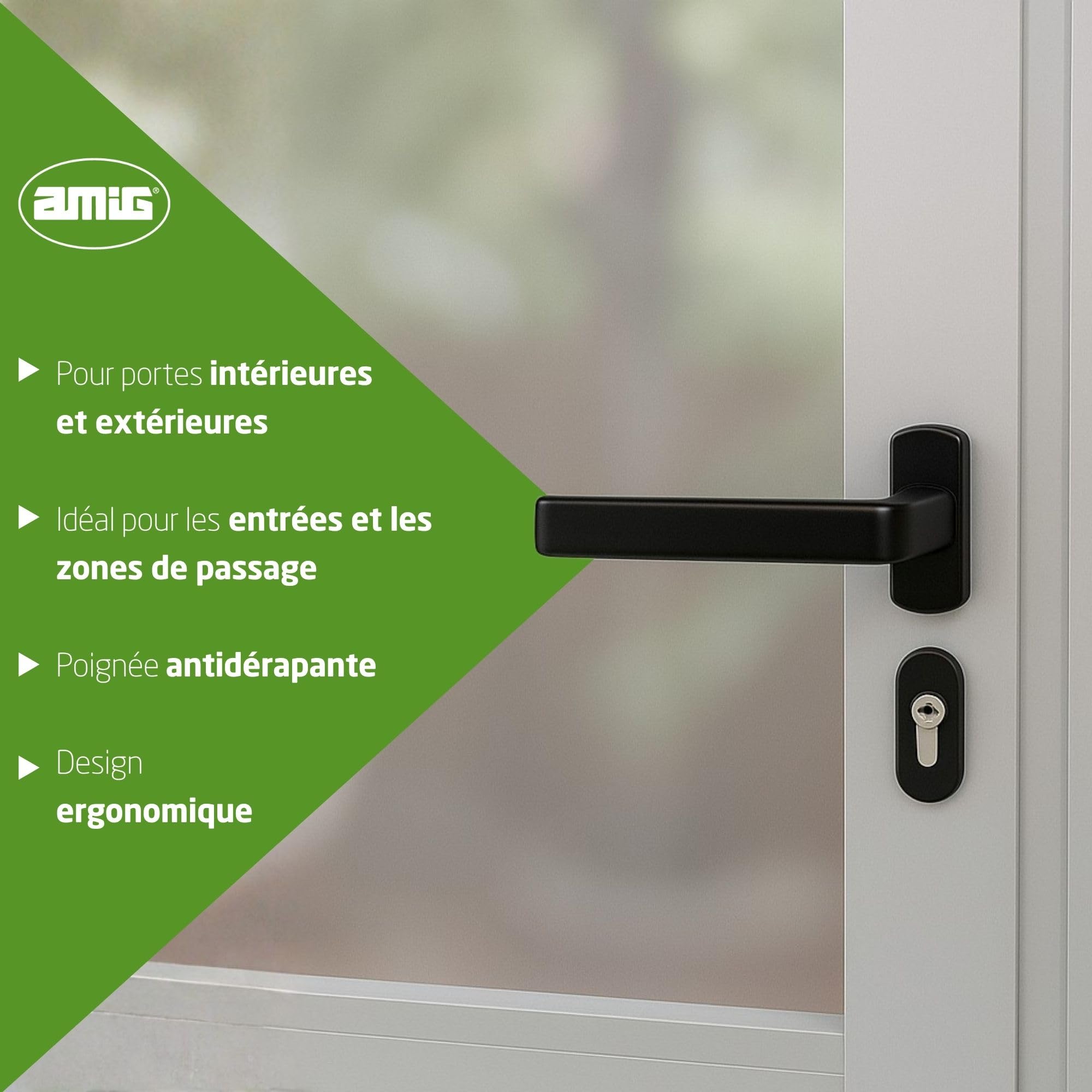 Amig - Poignée de Porte sur Rosace - Modèle Epsilon - Carré de 8 mm - Noir - Aluminium - Design Moderne et Réversible - Jeu de Poignées