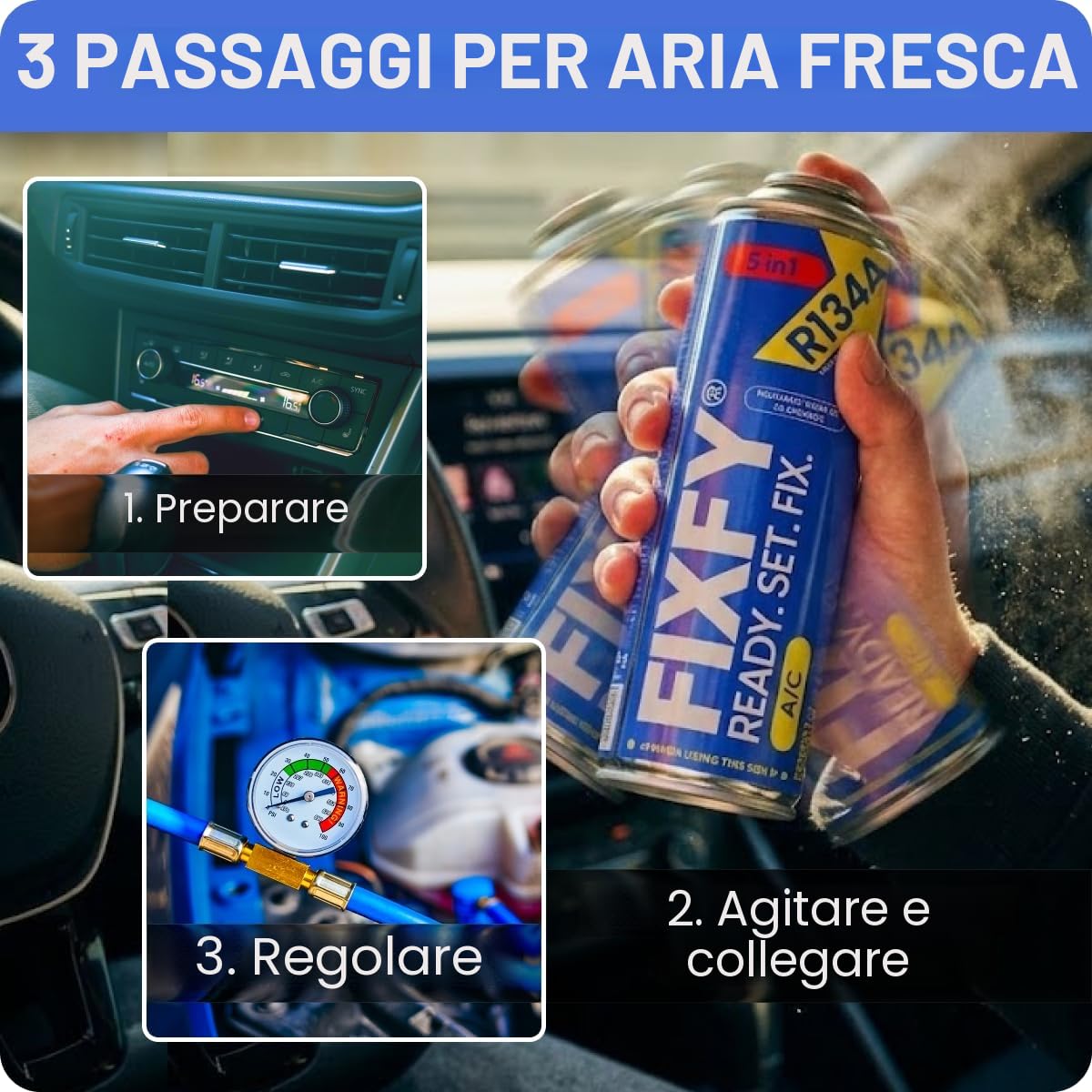 2 in 1 – 2 X R134a Cambio Gas con Olio – Set per condizionatori d'aria 2 X 500 ml, Auto riempimento del condizionatore d'aria in auto 1995-2016