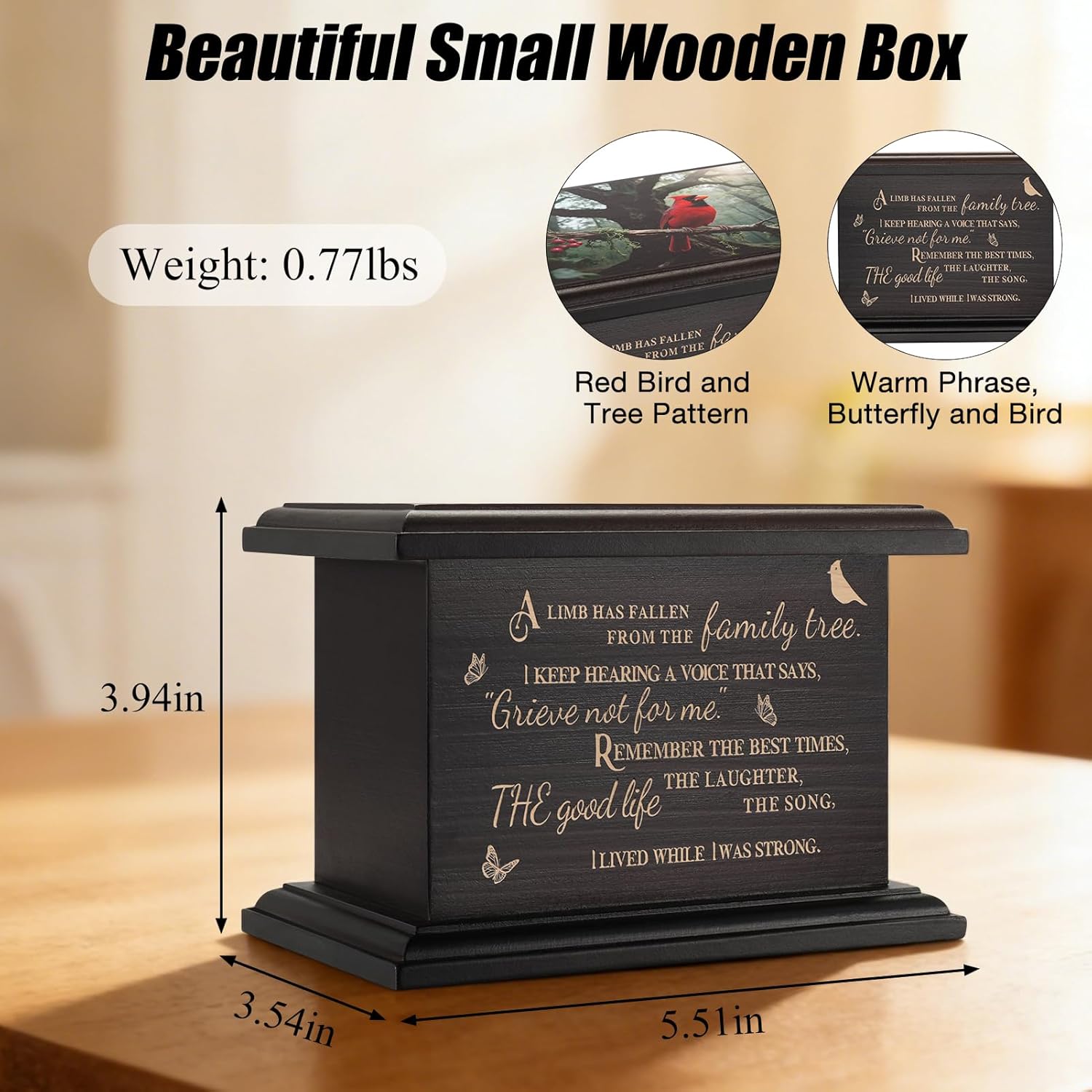 SOITIS Cremation Urns for Human Ashes 3.94 Inches Small Urn for Human Ashes Keepsake Wooden Box Funeral Mini Casket for Ashes Burial Urn for Women Men Memorial Small Urns Box - Image 2