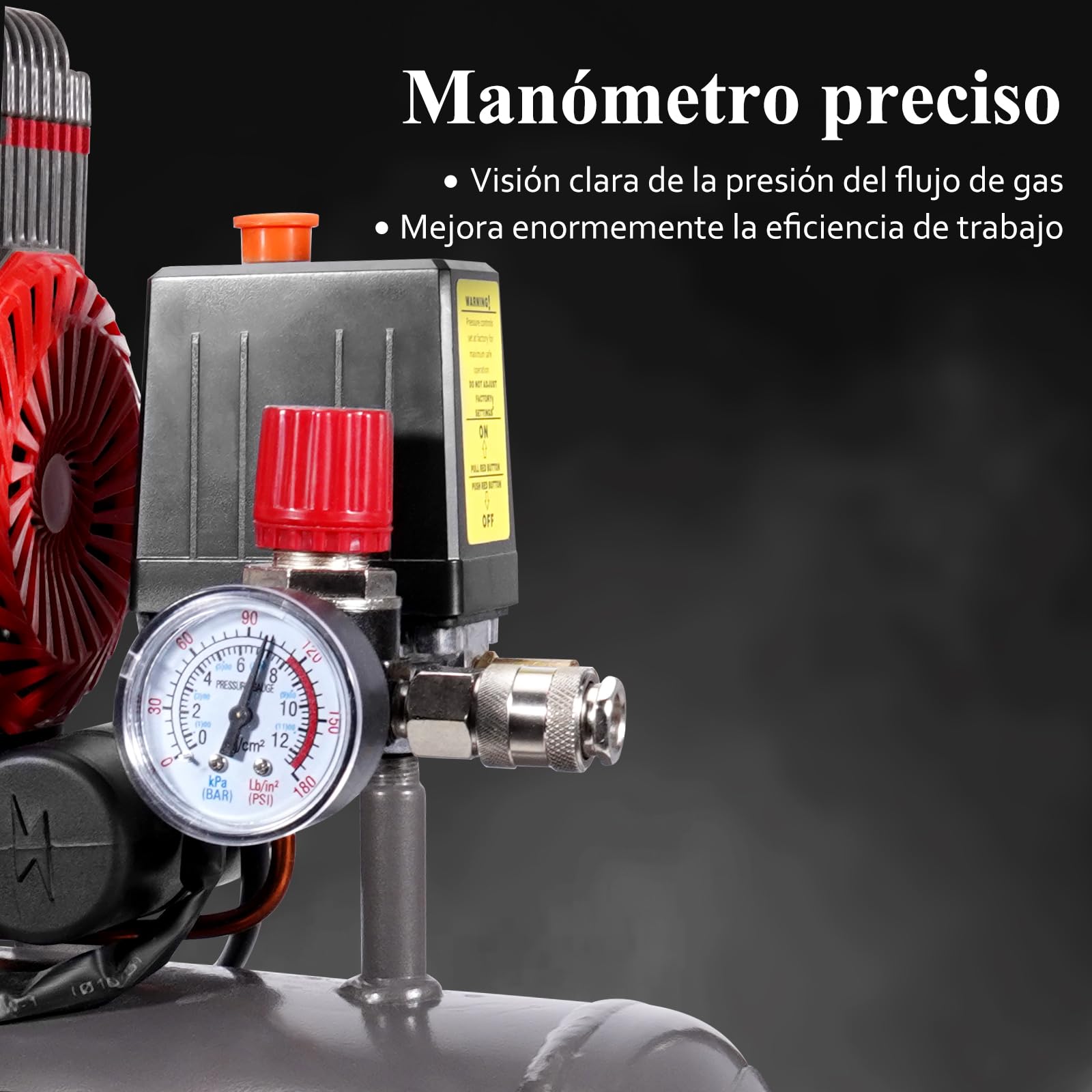 HYCHIKA Compresor Aire, Compresor Silencioso Portatil 8 Bar, 24L, 230V-240V, Sin aceite, 1100W Max, 24 Litros Compresor de Aire para Coche, Pulverización de pintura, Presión de escape regulable