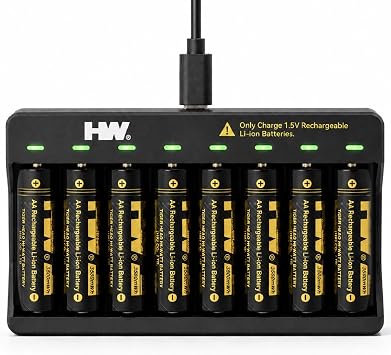 HW Rechargeable AA Batteries with AA/AAA Charger, 1.5V, 8-Pack 3500mWh
