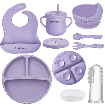 Tony Stark 7 Pcs Silicone Baby Feeding Set Bpa-Free,Microwave Safe,Anti-Slip Base | Complete Tableware Kit for Babies & 