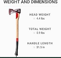 Vista 5 de Adler Hacha divisora larga – Herramienta de división de madera resistente fabricada en Alemania, mango de nogal antideslizante de 31.5 pulgadas