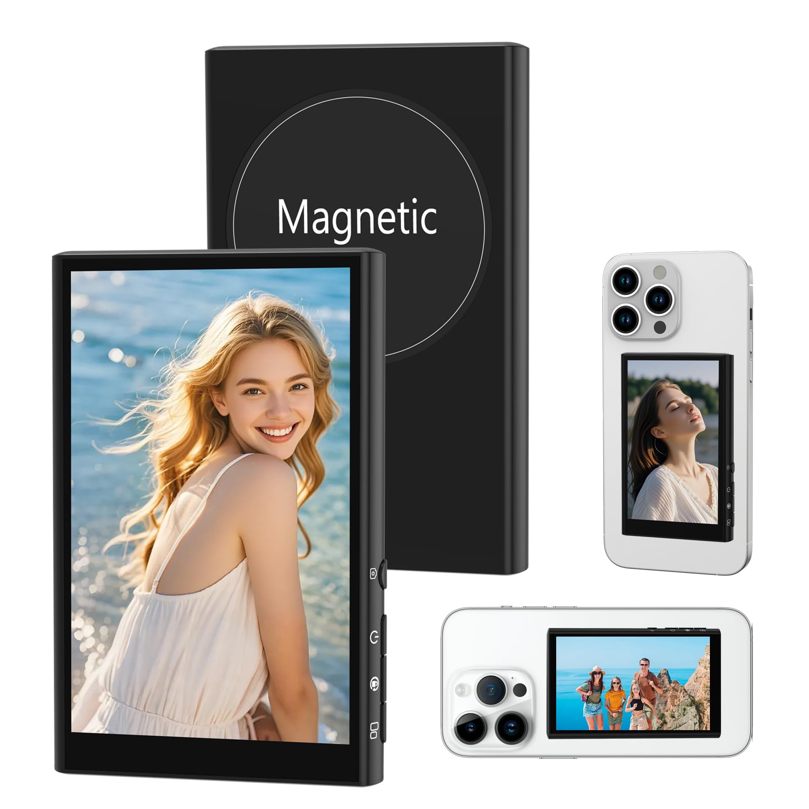 Retour Camera Compatibilité avec iPhone & Android, 1080P Écran de Moniteur pour Téléphone Vlog Selfie, Caméra Arrière à Synchronisation sans Fil pour Vlogs, Streaming, TikTok