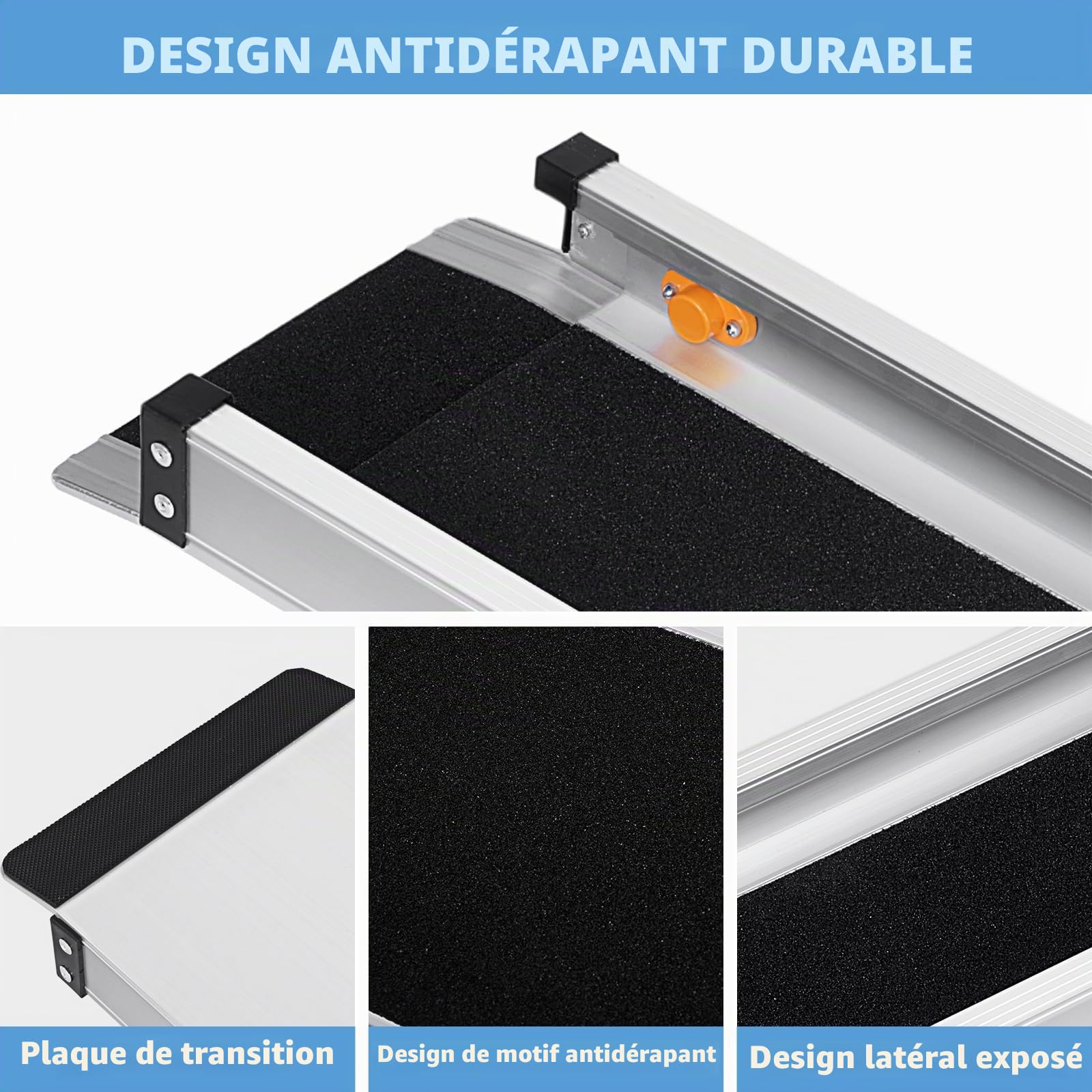 2PCS Rampes Télescopiques pour Fauteuils Roulants, Rampe d'Accès pour Fauteuils Roulants Rampe d'Accès Antidérapante Réglable avec Bords de Sécurité Max 300kg, Sac de Transport Inclus