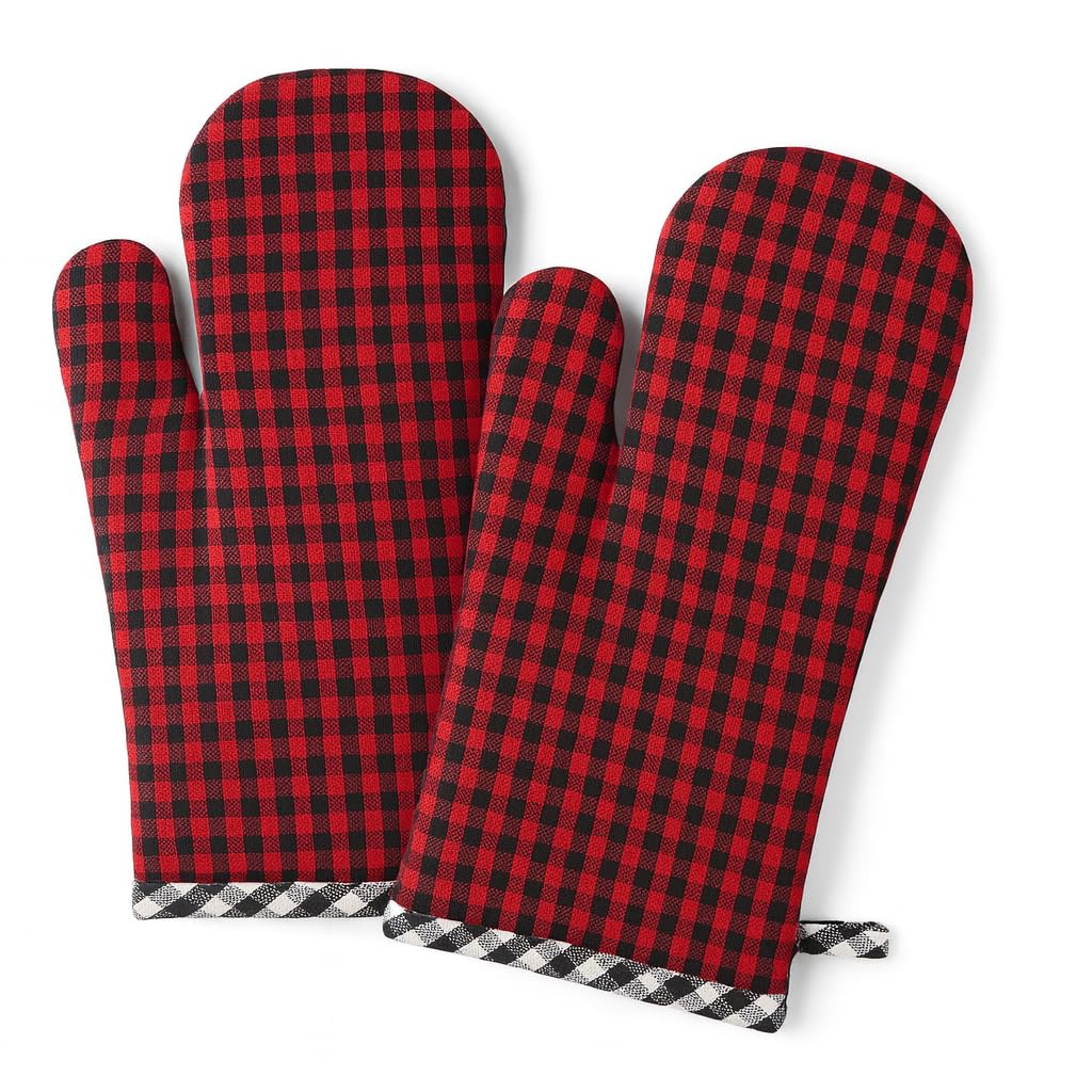 Oven Mitten (Oven Mitten Pack of 2, Red & Black) (Red & Black, 18X30)