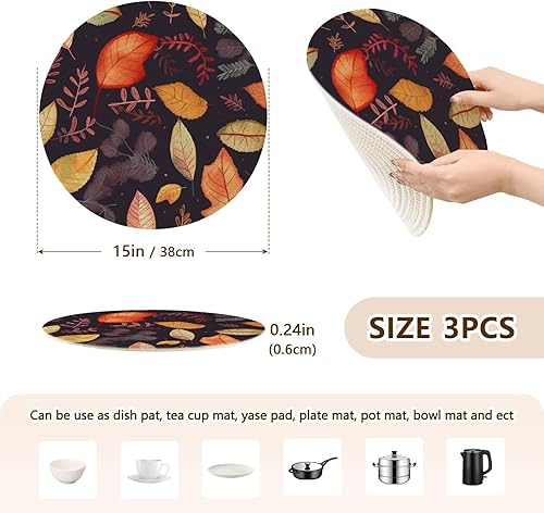 Miniatura 2 de 3 Pcs High Heat Trivet Autumn Leaves for Hot Pots and Pans 15in Cotton Thread Weave Heat Resistant Pot Mat for Microwave Stove Home Decor