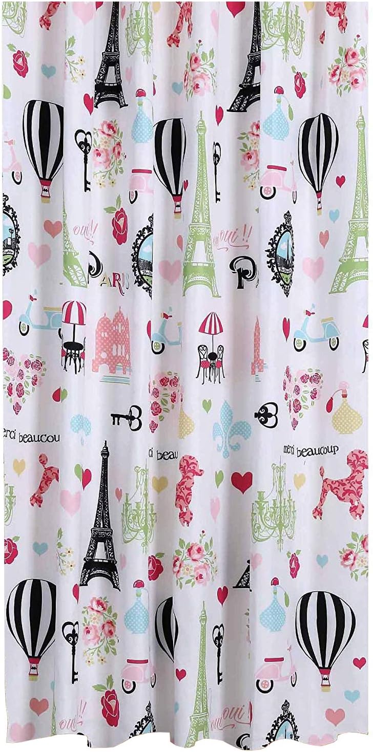 Mainstays Kids I Love Paris Shower Curtain, Polyester, 70"W x 72"L