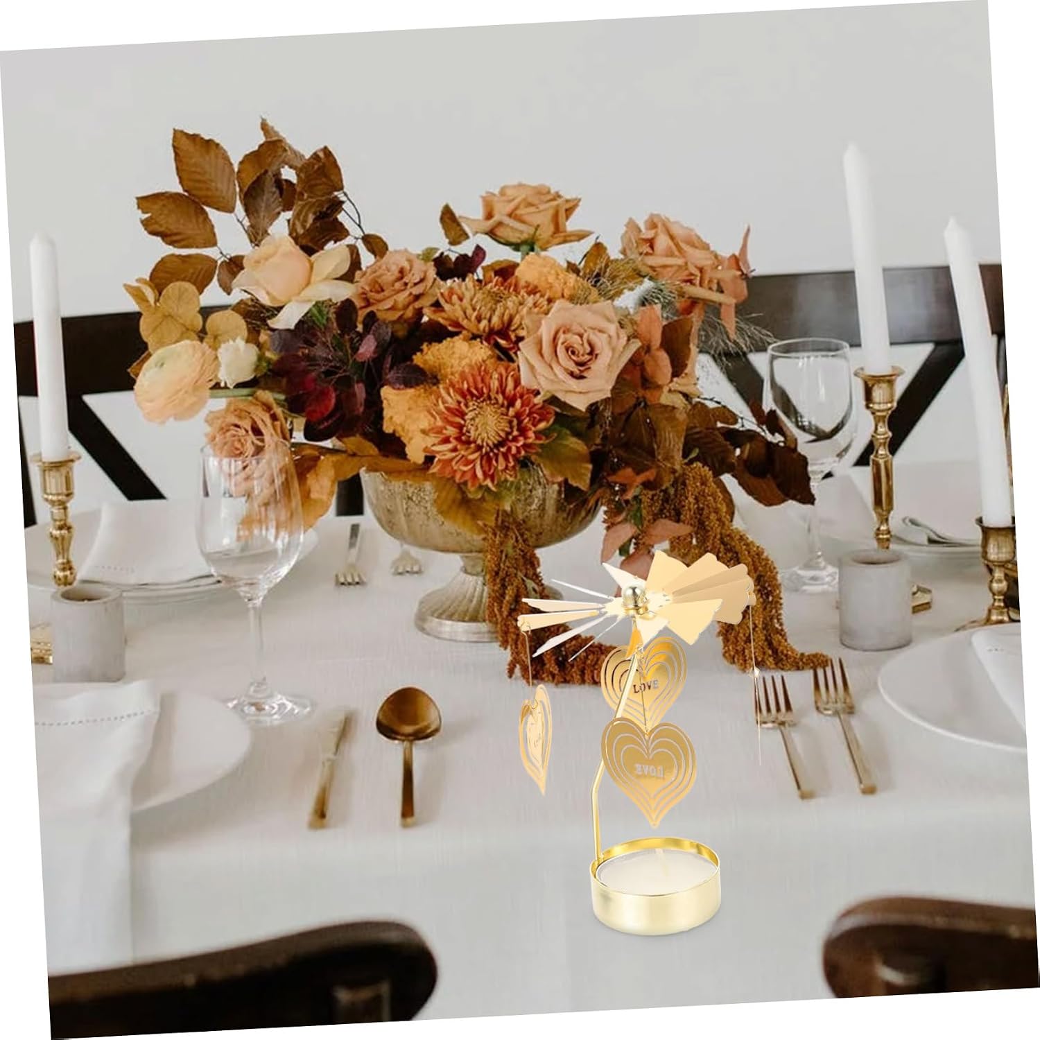ORFOFE Christmas Rotating Candlestick Heart Candle Holder Festive Table Decor for Home Weddings and Holiday Parties Lightweight Stable Base for Creating Warm Atmosphere