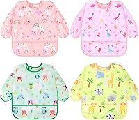 Vista 14 de Accmor 4 Pack Long Sleeve Bibs, Baby Smock Waterproof Sleeved Bib Smock for Baby Toddler 6-36 Months