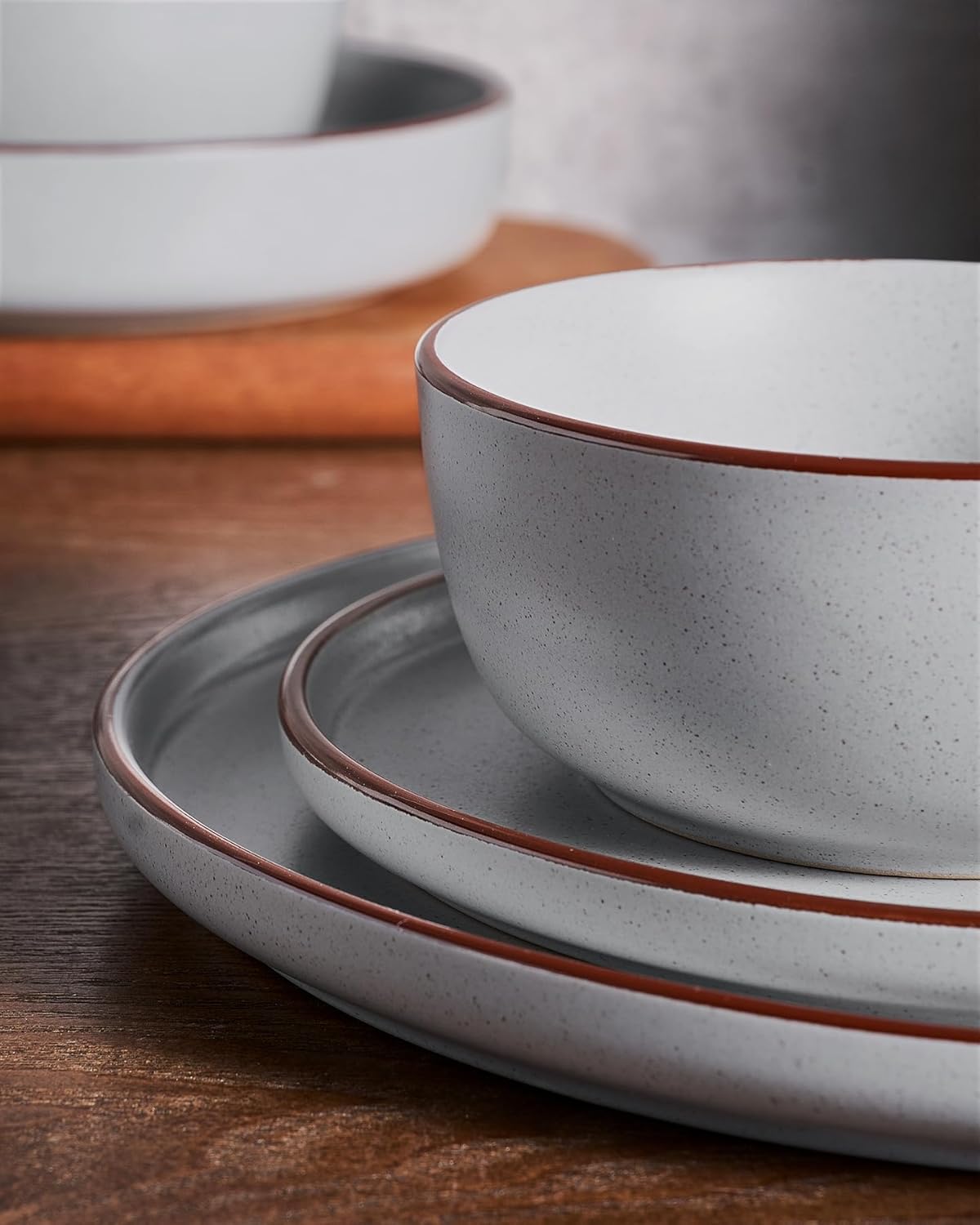 Famiware Mercury Plates and Bowls Sets, 12 Pieces Stoneware Dinnerware Sets, Dishes Set for 4, Microwave and Dishwasher Safe, Light Grey - Image 3