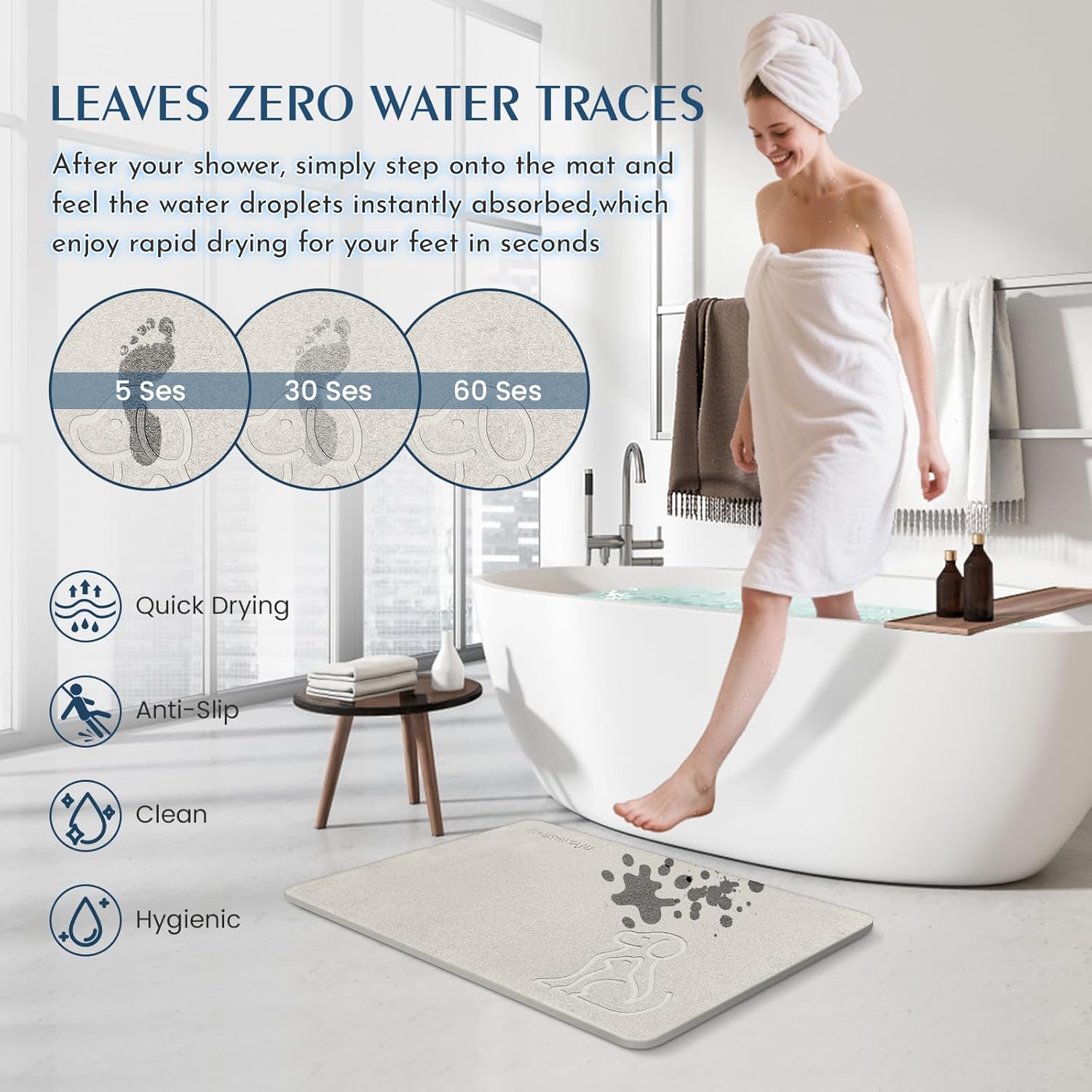 Stone Bath Mat Quick Drying Absorbent Shower Mat Diatomaceous Earth Pad Bathroom Floor Bathtub Pad Non-Slip Easy to Clean Bathroom Essentials (Pet Pattern-Beige)
