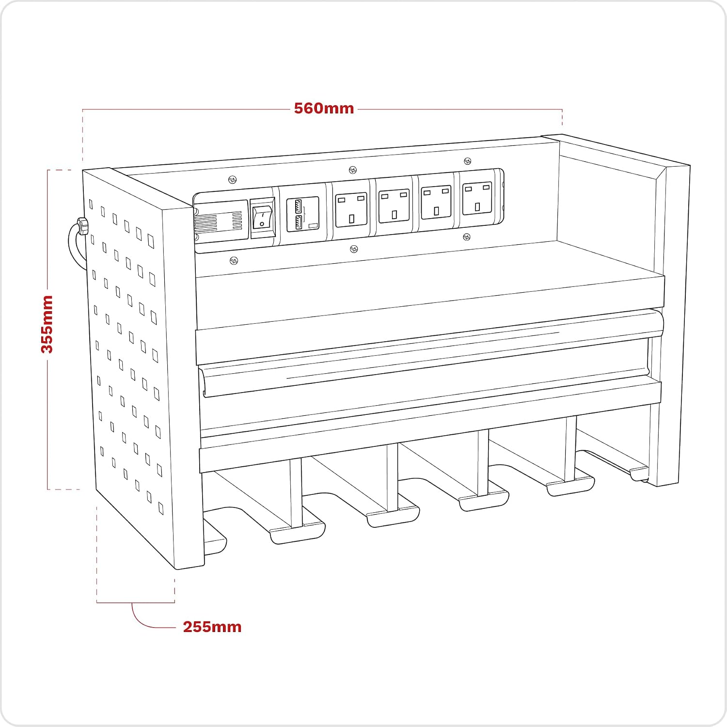 Sealey AP22SRBE 560mm Power Tool Storage Rack with Drawer & Power Strip