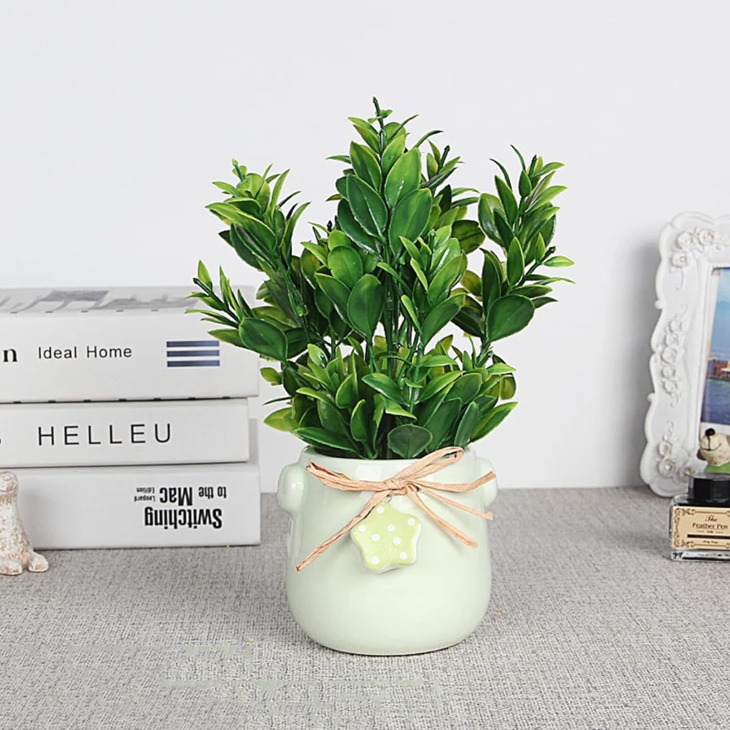 観葉植物 アレカヤシ 獅子葉 欧式 セラミック花瓶付き かわいい インテリア 小さい ミニ 枯れない花 造花 鉢植え 盆栽 ギフト プレゼント 置ける 飾る おしゃれ 22cm