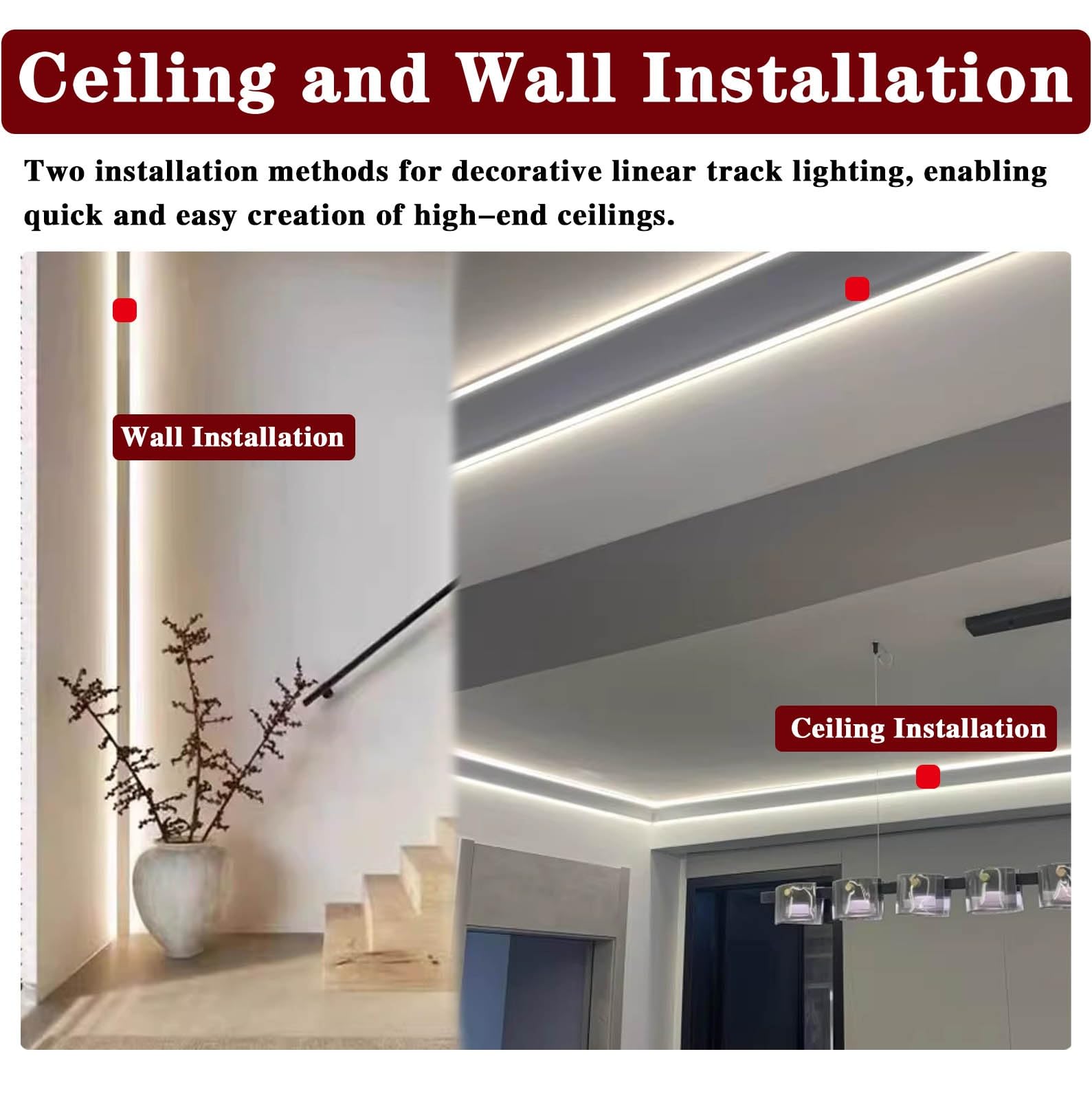 Profilo Angolare LED Cornice per Illuminazione Indiretta z Parete e Soffitto, Diffusore per Strisce LED, Cornice Decorativa a Doppio Profilo, con Raccordo Angolare(5ft(1.5 m))