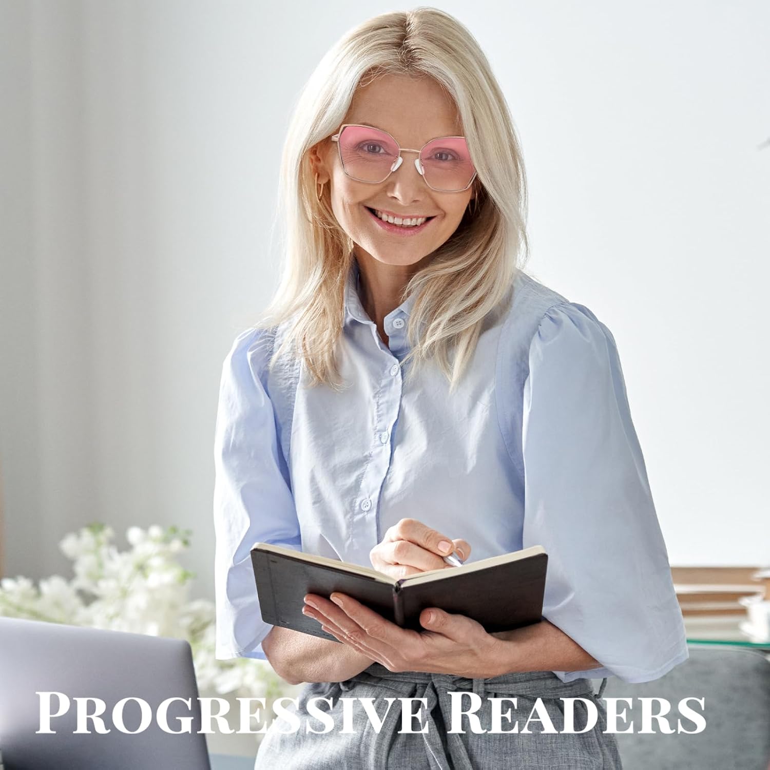 2 Pack Tinted Multifocal Reading Blue Light Blocking Glasses Progressive Bifocal Sunglasses for Women