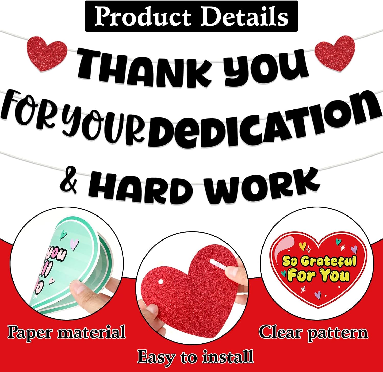 We Appreciate You Decorations, Colorful Thank You Banner for Teacher Staff Doctors Retirement Office Decor Thank You for Your Dedication&Hard Work Banner Includes Hanging Swirls Employee Appreciation Supplies image 5