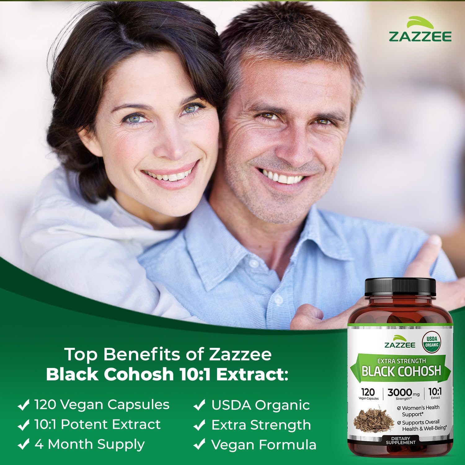 Zazzee USDA Organic Black Cohosh 10:1 Extract, 120 Vegan Capsules — Amazon image 5