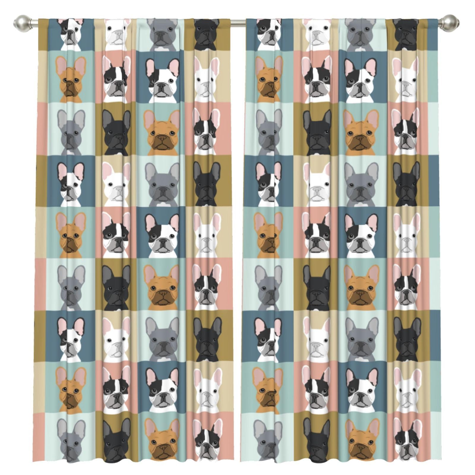 InOmak French Bulldog, 2 Panels Window Curtains 52 x 84 Inch Blackout Curtains for Living Room Bedroom