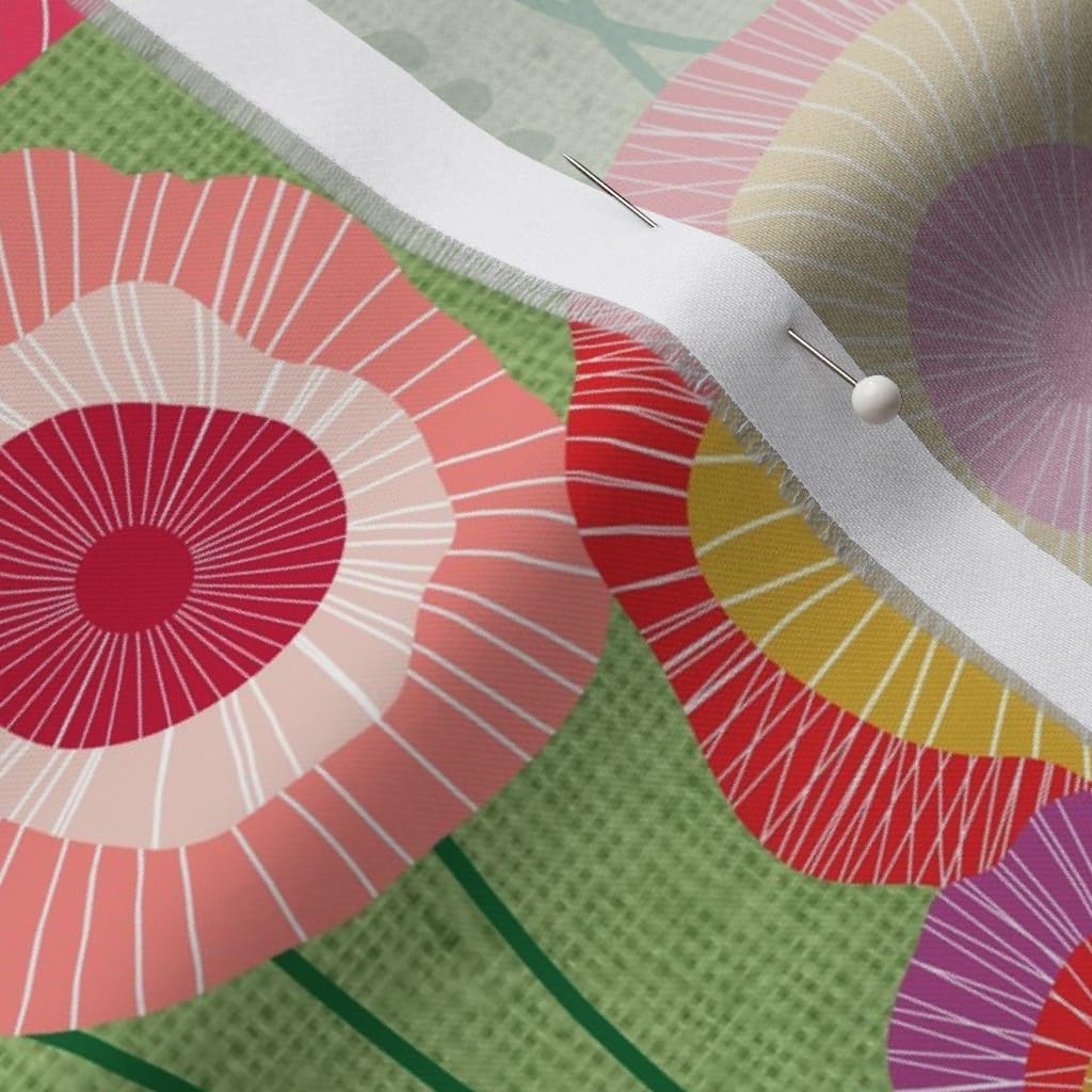 Spoonflower Fabric - Gnomes Flowers Meadow Printed on Organic Cotton Sateen Fabric by The Yard - Sewing Quilting Apparel Home Decor