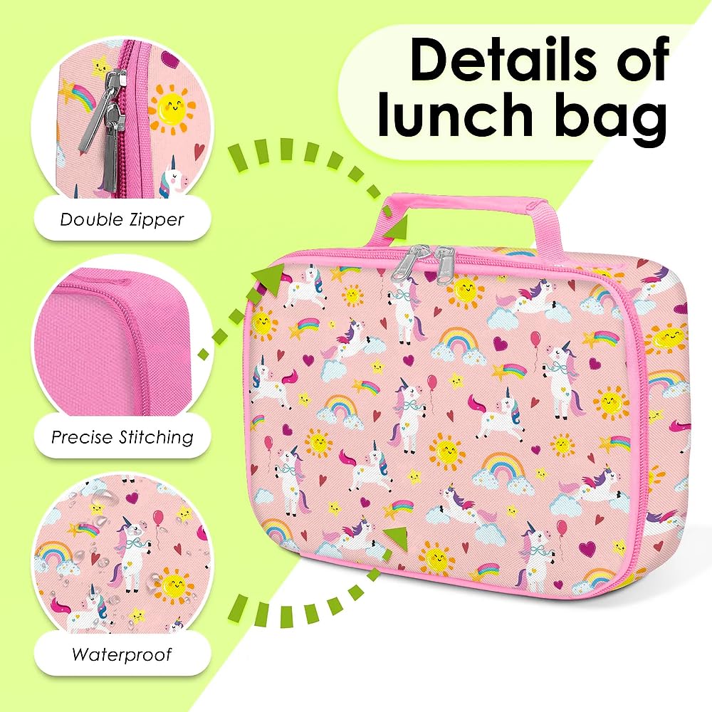 Bolsas de almuerzo con diseño de unicornio para niñas, lonchera aislada para niñas, adolescentes, escuela, trabajo, oficina, viajes, picnic, impermeable, a prueba de fugas, portátil