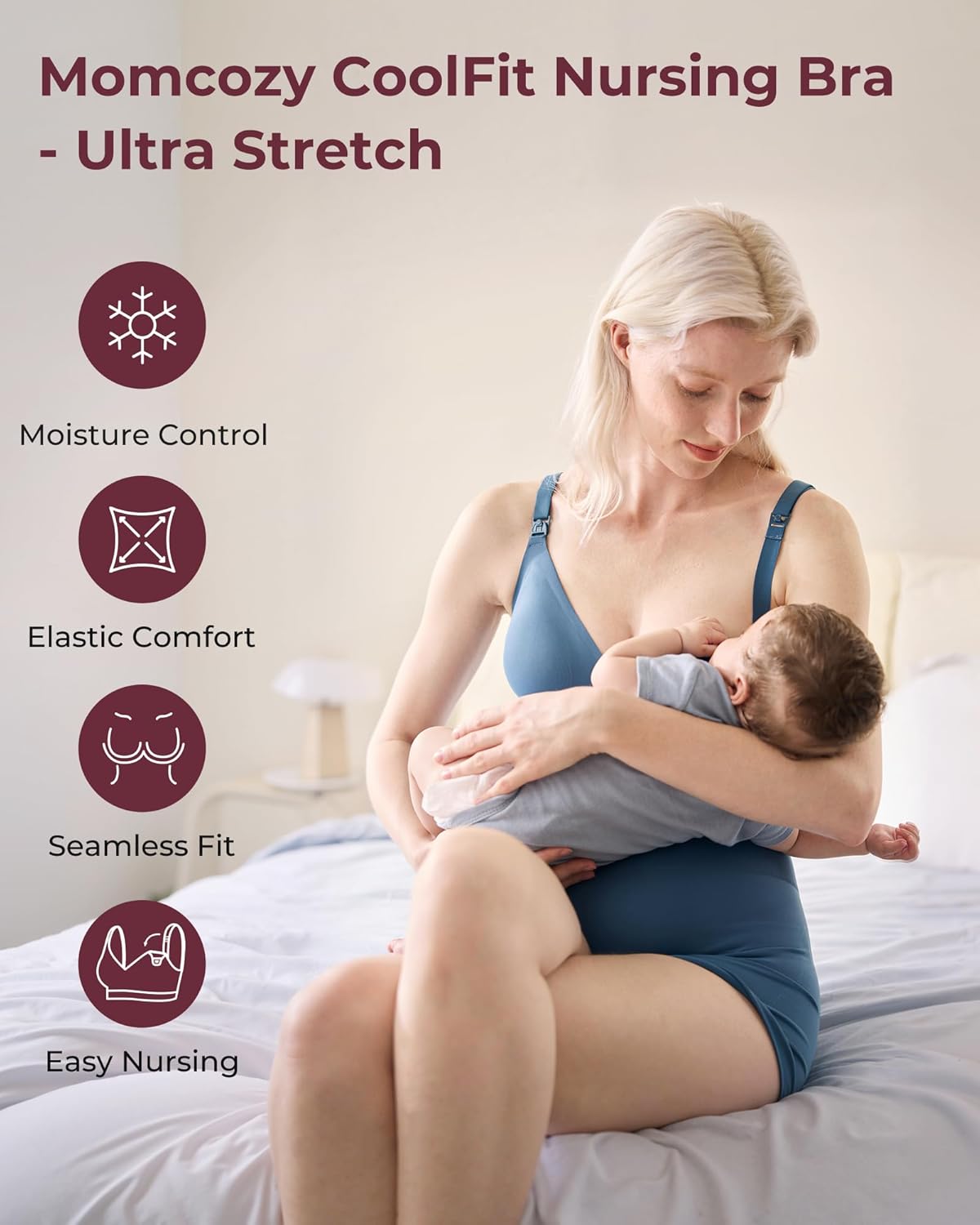 Momcozy CoolFit Nursing Bras for Breastfeeding, Fixed Padding Ultra Stretch Seamless Jelly Strip Maternity Bra, Wireless - Image 6