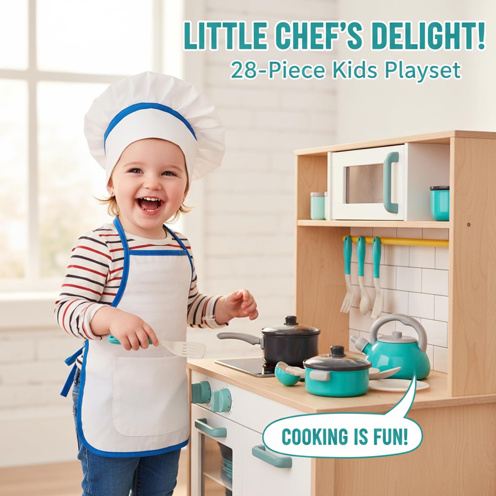 Set da Gioco per Bambini con pentole e padelle da 28 Pezzi, Set di pentole e padelle per Bambini, Accessori da Cucina per, Giocattoli da Cucina con funzioni realistiche