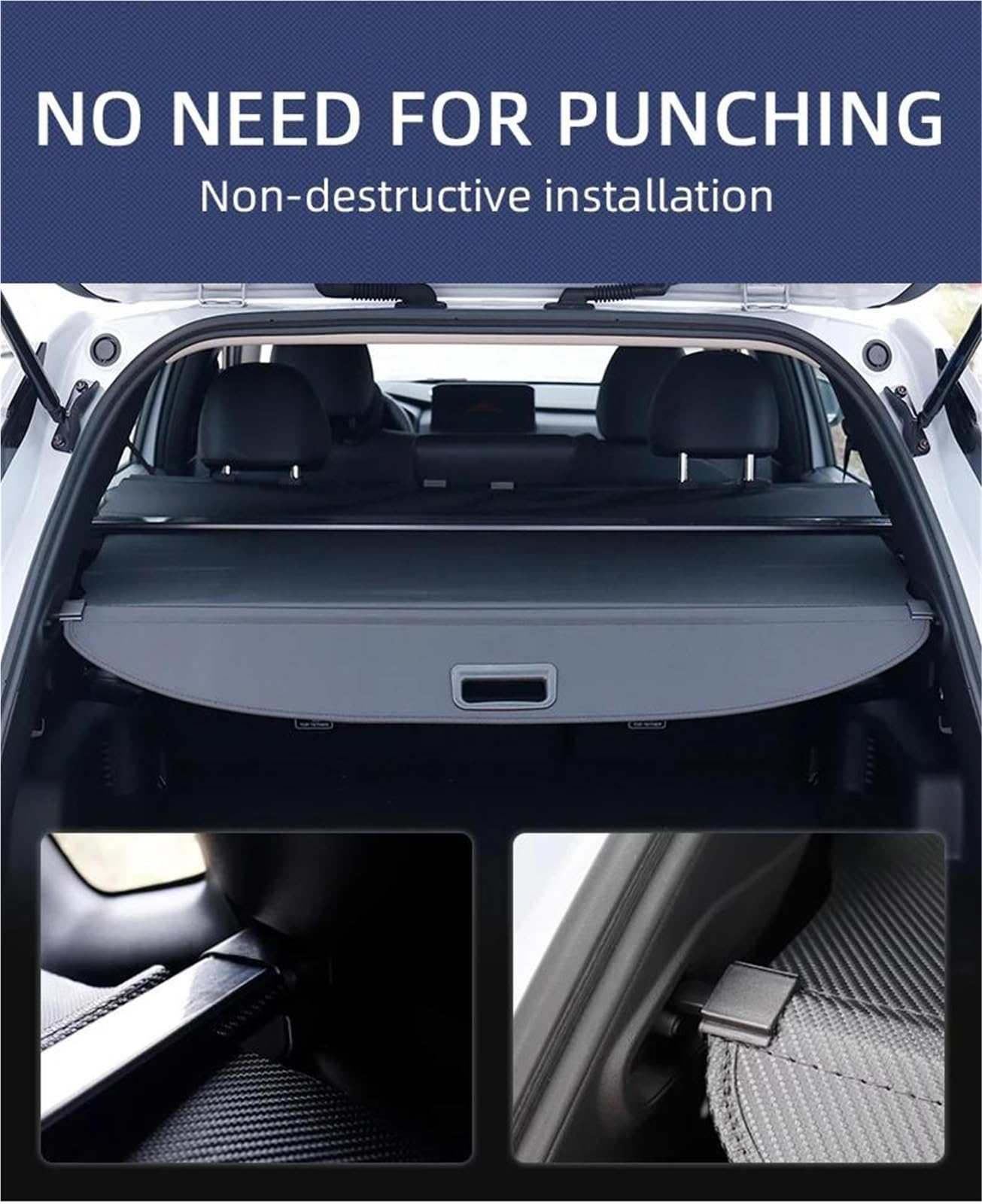 Plage Arrière Couverture De Coffre Rétractable, Porte-Colis, Bouclier Étanche, Accessoires De Voiture pour Ford pour S-Max 2006 – 2018(Look de Carbone)